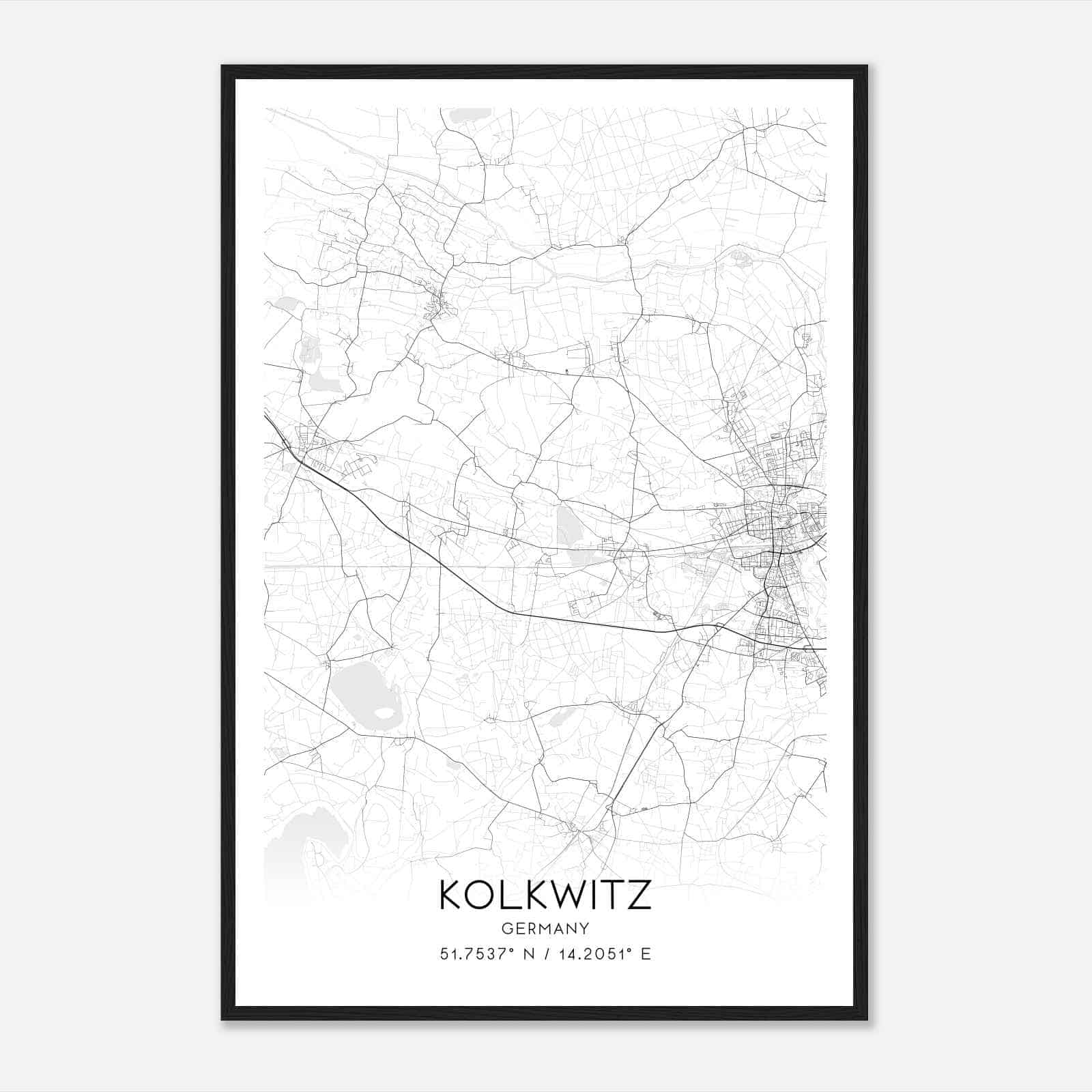 Kolkwitz Germany Map Poster, Modern Home Decor Wall Art Print