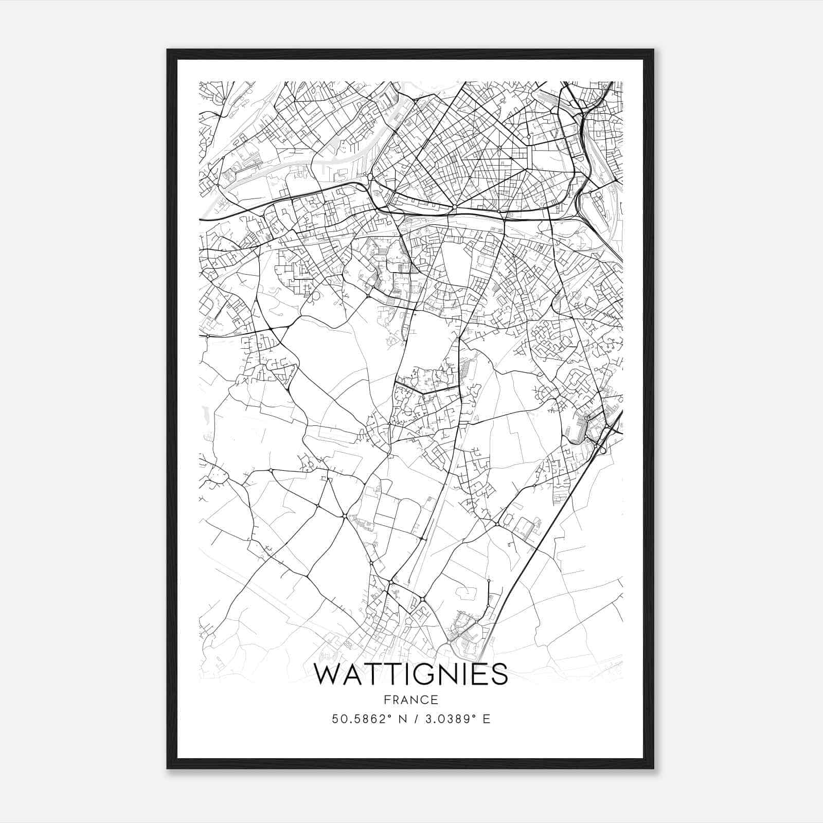 Wattignies France Map Poster, Modern Home Decor Wall Art Print