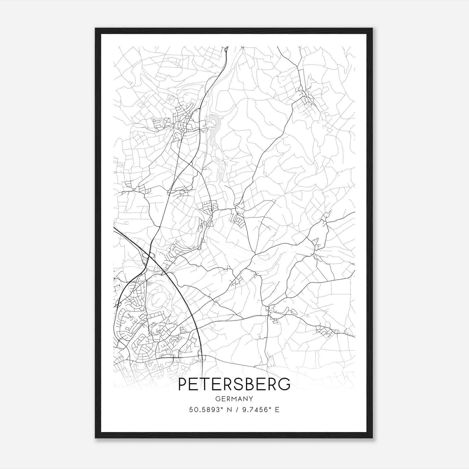 Petersberg Germany Map Poster, Modern Home Decor Wall Art Print
