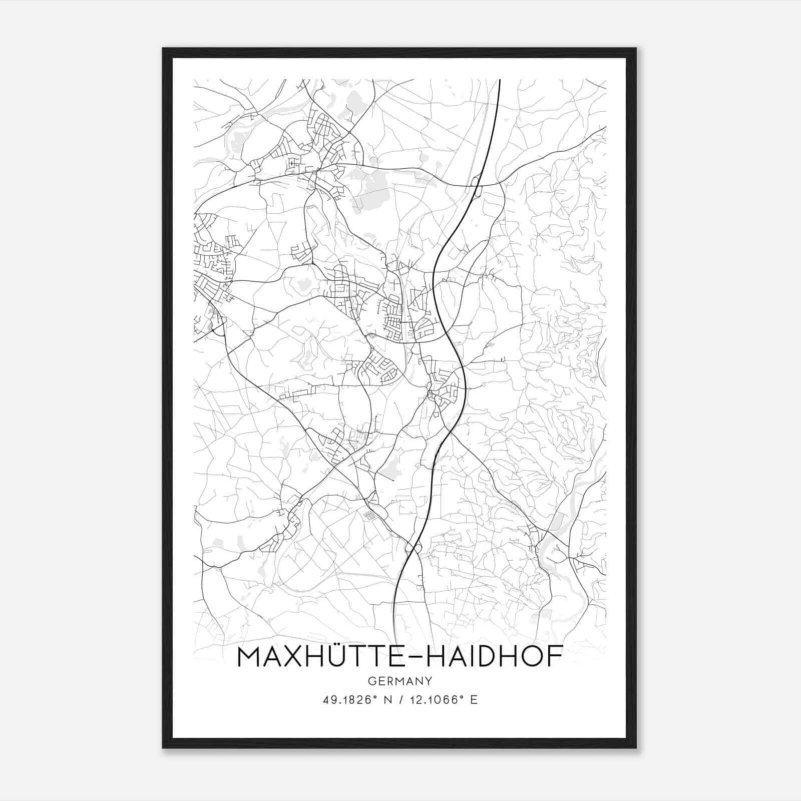 Maxhutte-Haidhof Germany Map Poster, Modern Home Decor Wall Art Print
