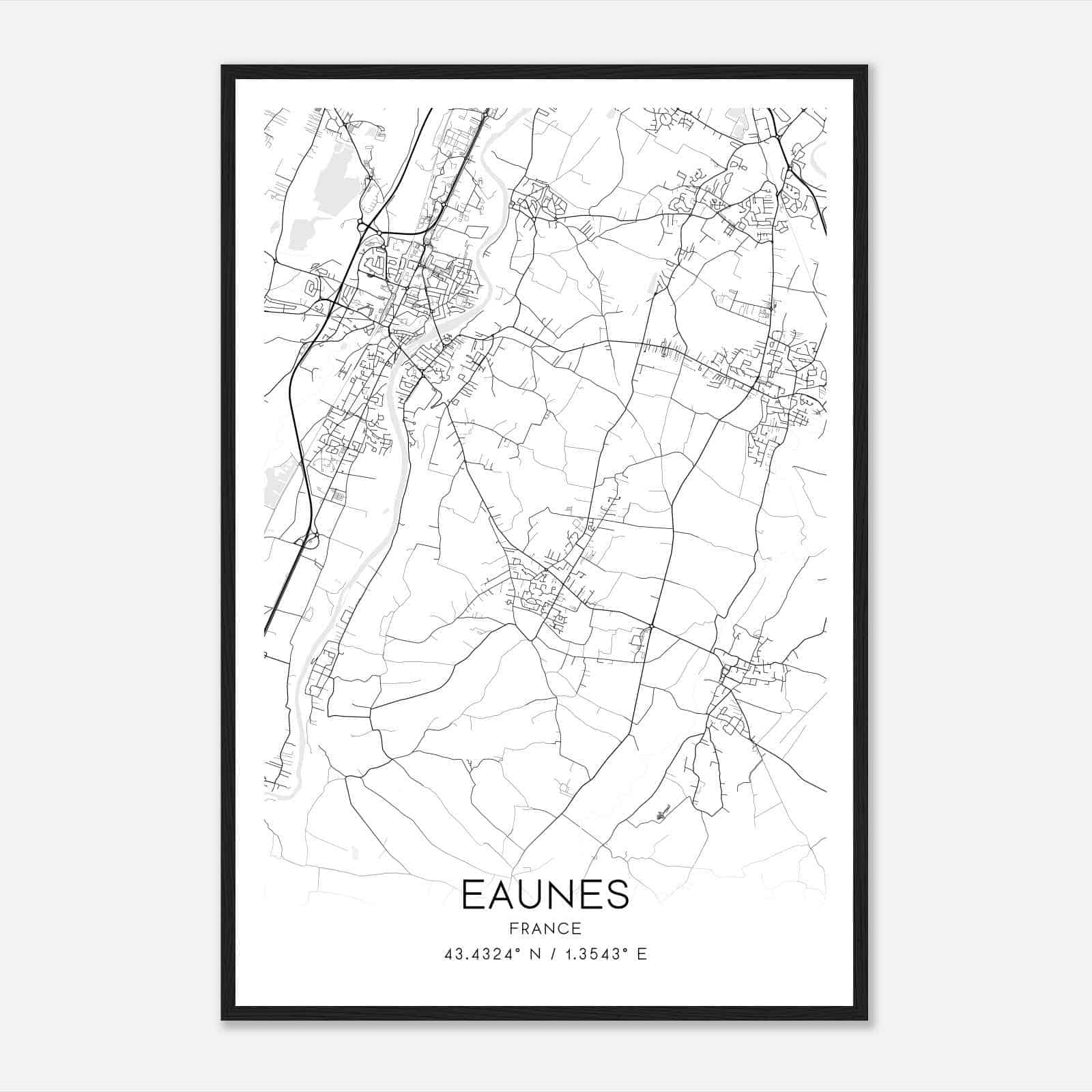 Eaunes France Map Poster, Modern Home Decor Wall Art Print