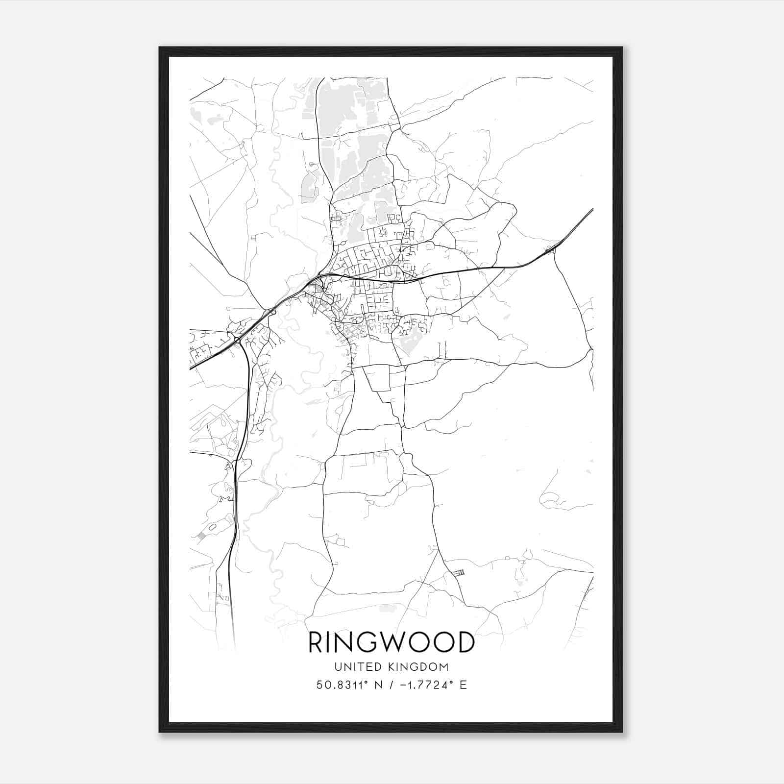 Ringwood United Kingdom Map Poster, Modern Home Decor Wall Art Print