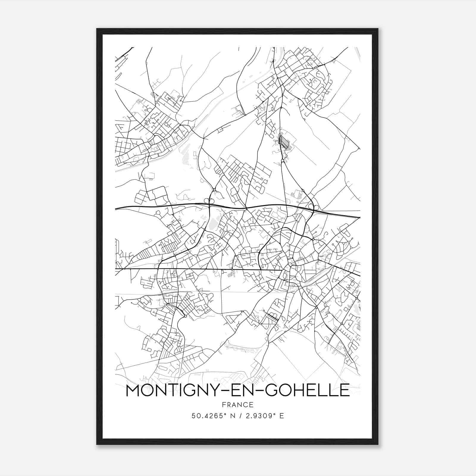 Montigny-en-Gohelle France Map Poster, Modern Home Decor Wall Art Print