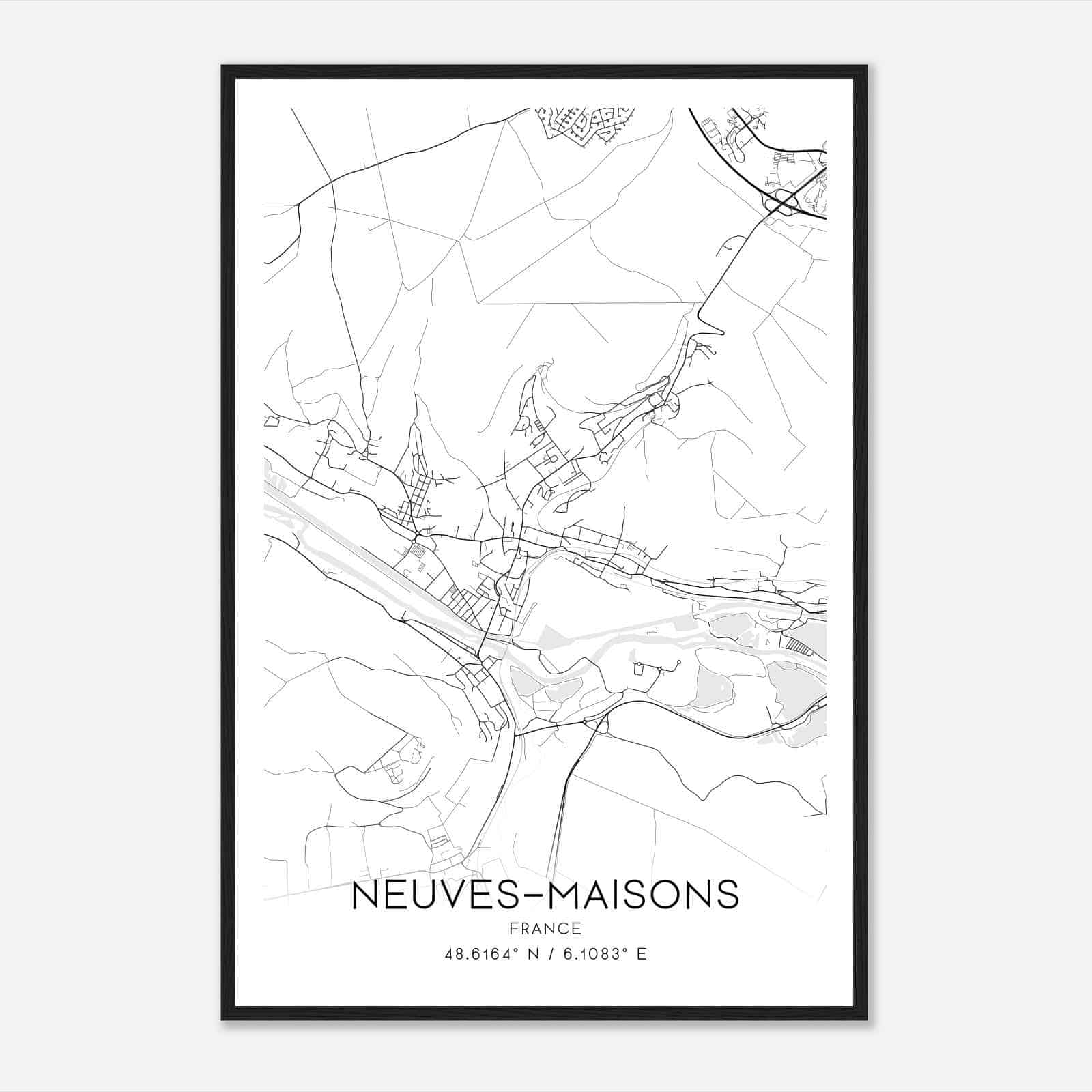 Neuves-Maisons France Map Poster, Modern Home Decor Wall Art Print
