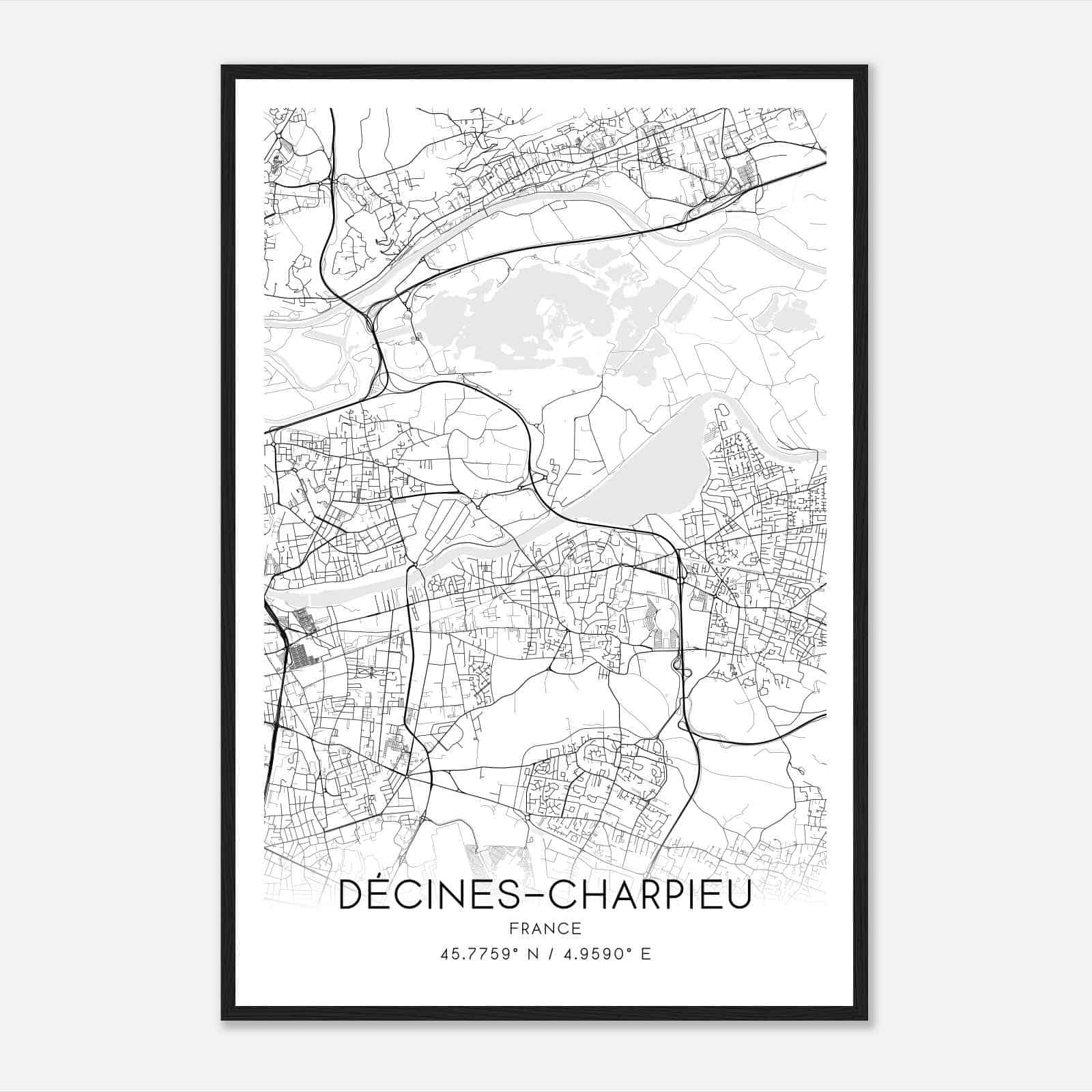 Decines-Charpieu France Map Poster, Modern Home Decor Wall Art Print