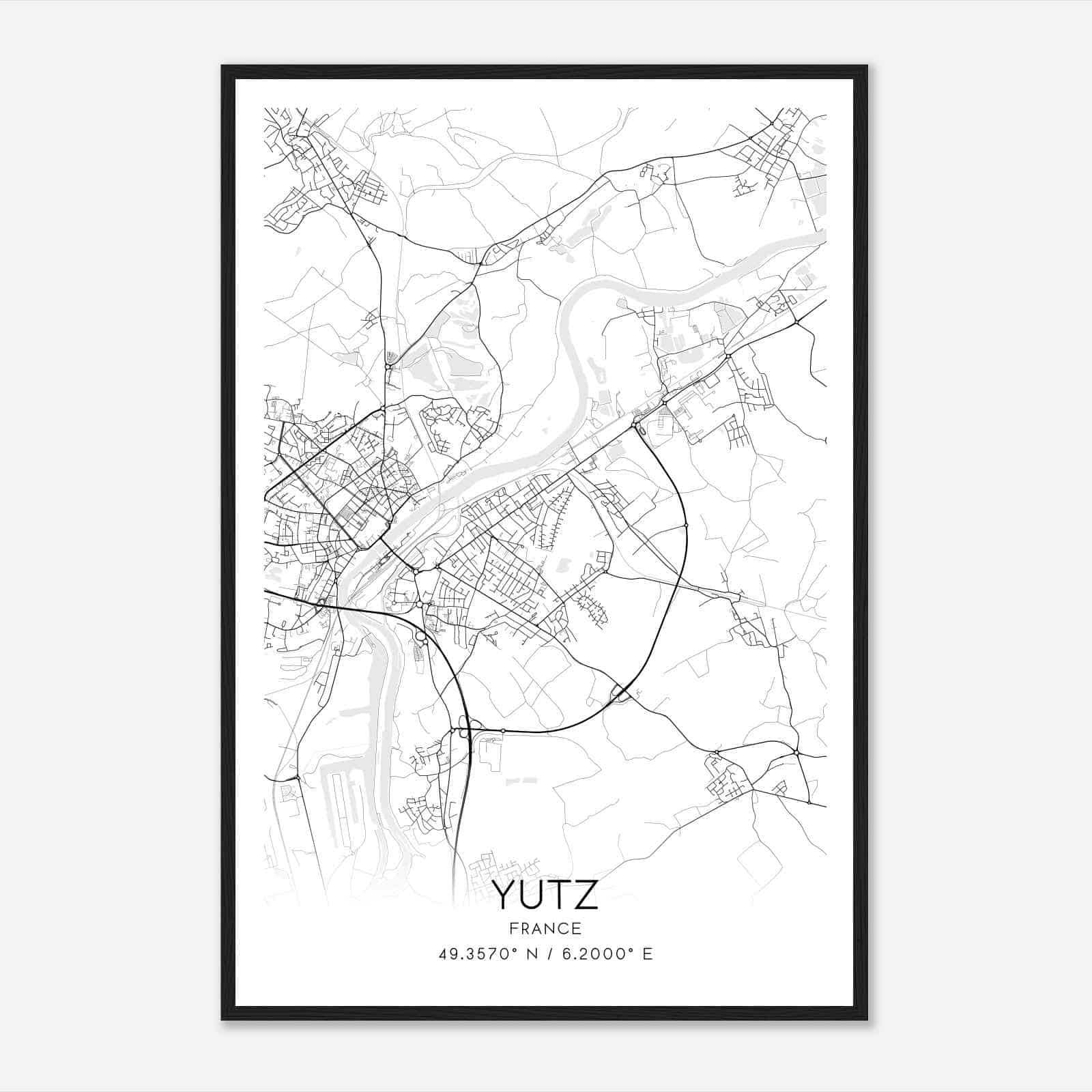 Yutz France Map Poster, Modern Home Decor Wall Art Print