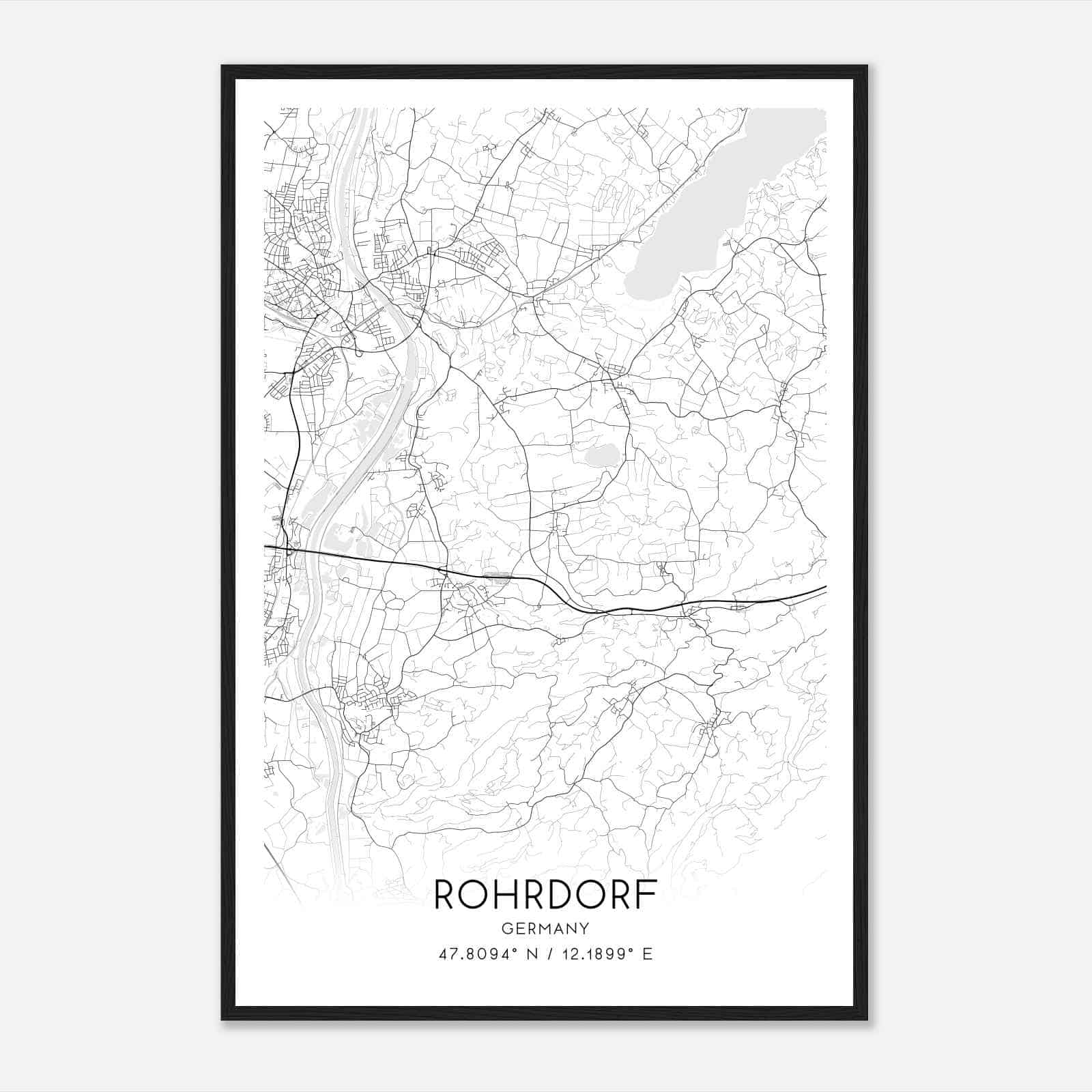 Rohrdorf Germany Map Poster, Modern Home Decor Wall Art Print