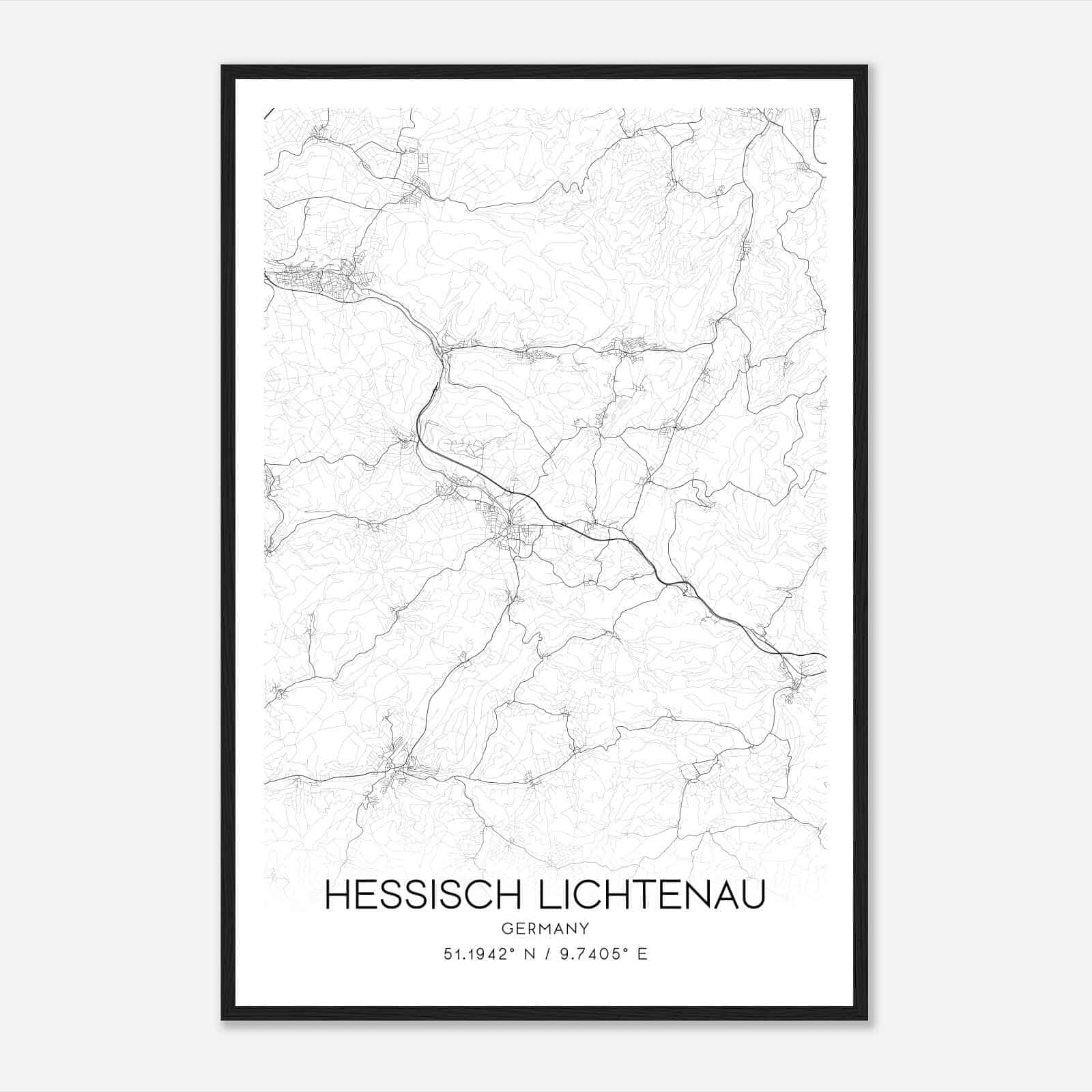Hessisch Lichtenau Germany Map Poster, Modern Home Decor Wall Art Print