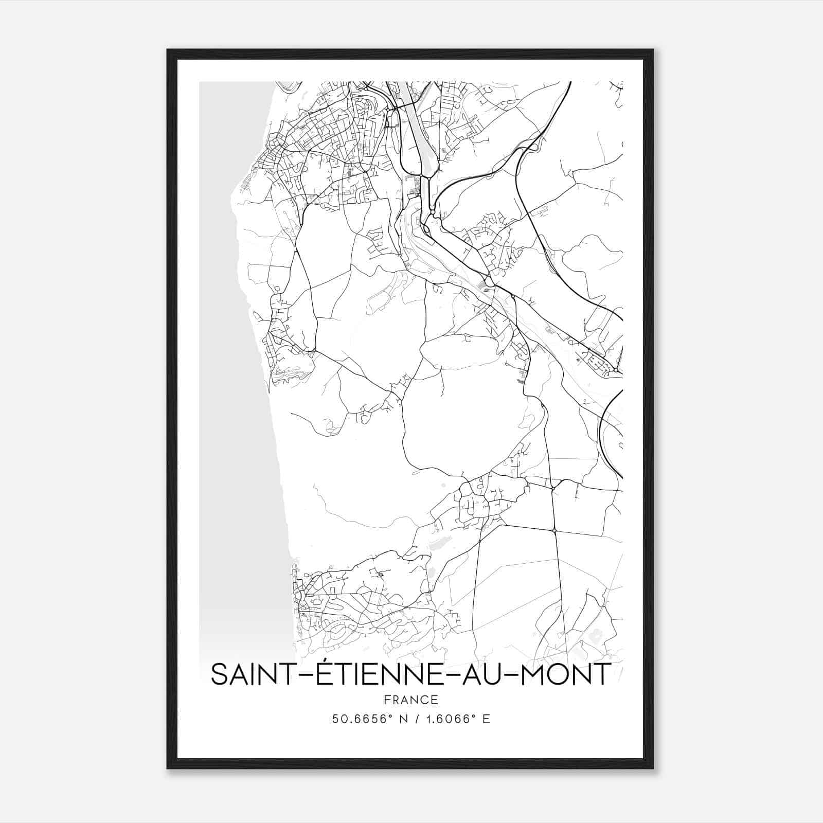 Saint-Etienne-au-Mont France Map Poster, Modern Home Decor Wall Art Print