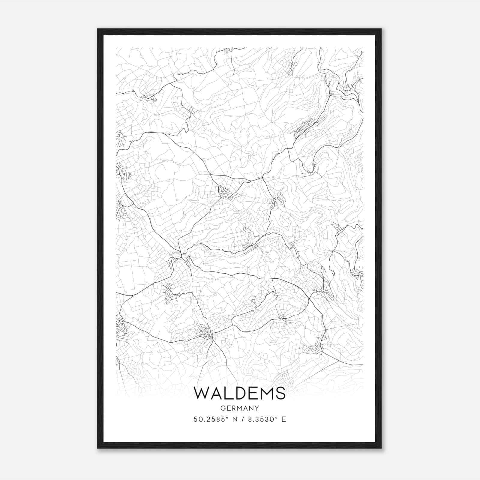 Waldems Germany Map Poster, Modern Home Decor Wall Art Print