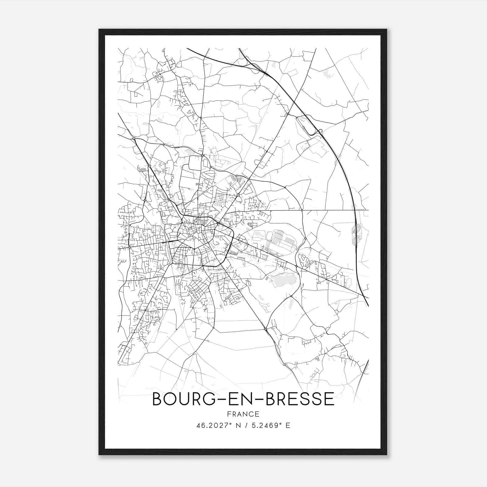 Bourg-en-Bresse France Map Poster, Modern Home Decor Wall Art Print