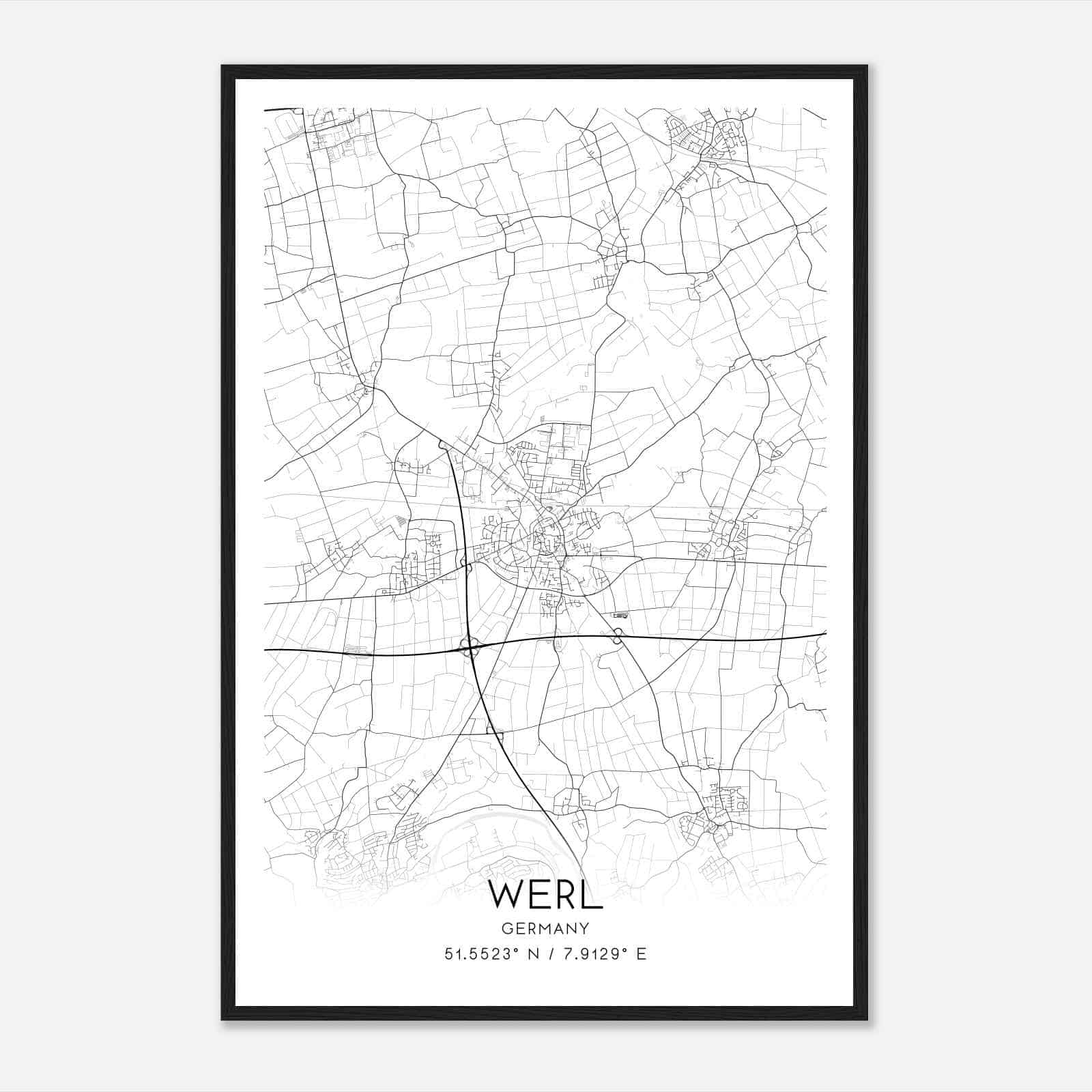Werl Germany Map Poster, Modern Home Decor Wall Art Print