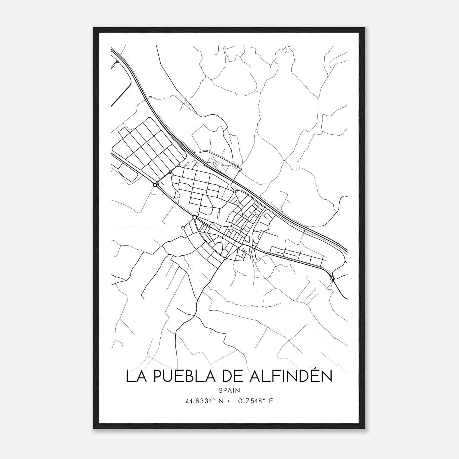 Puebla de Alfinden Spain Map Poster, Modern Home Decor Wall Art Print