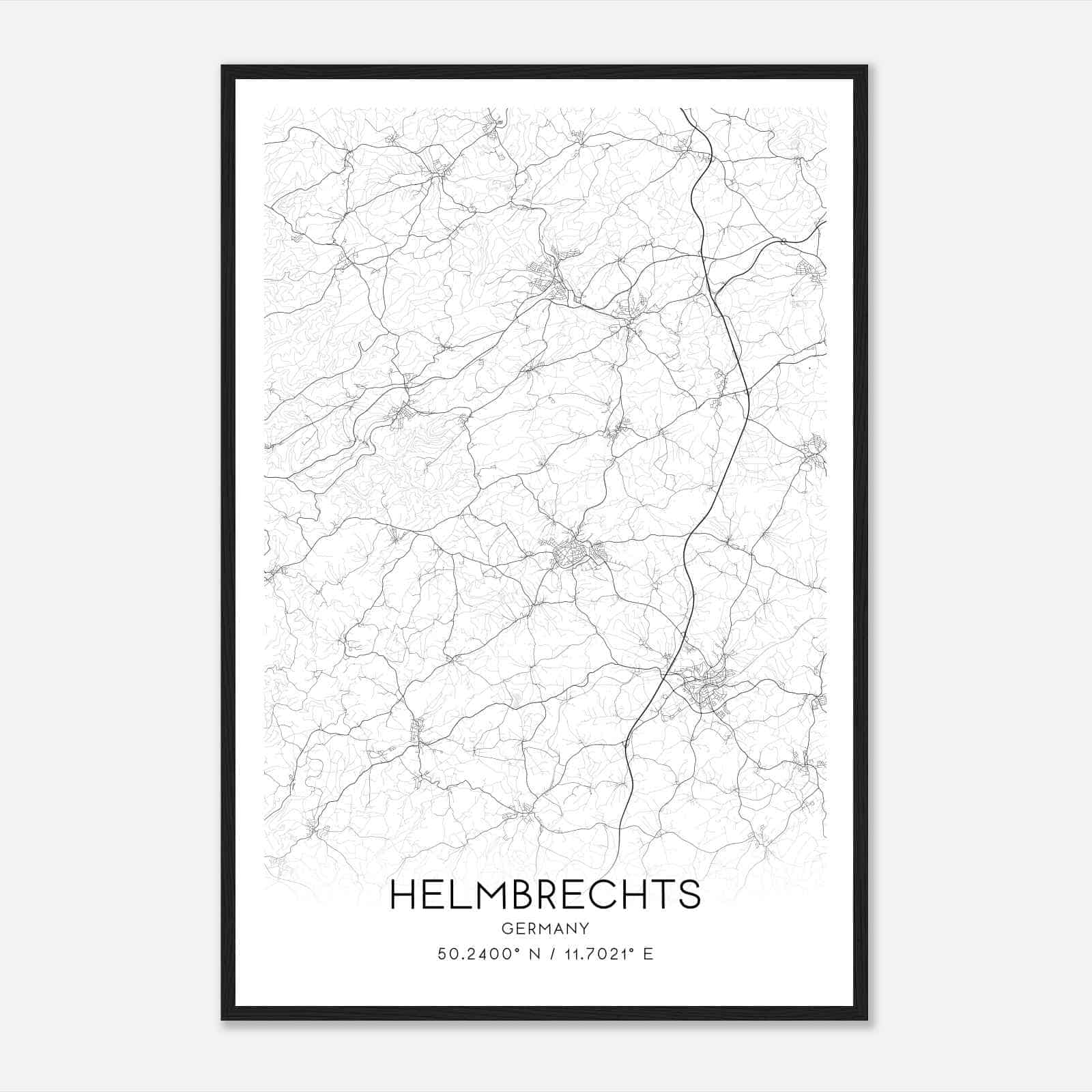 Helmbrechts Germany Map Poster, Modern Home Decor Wall Art Print