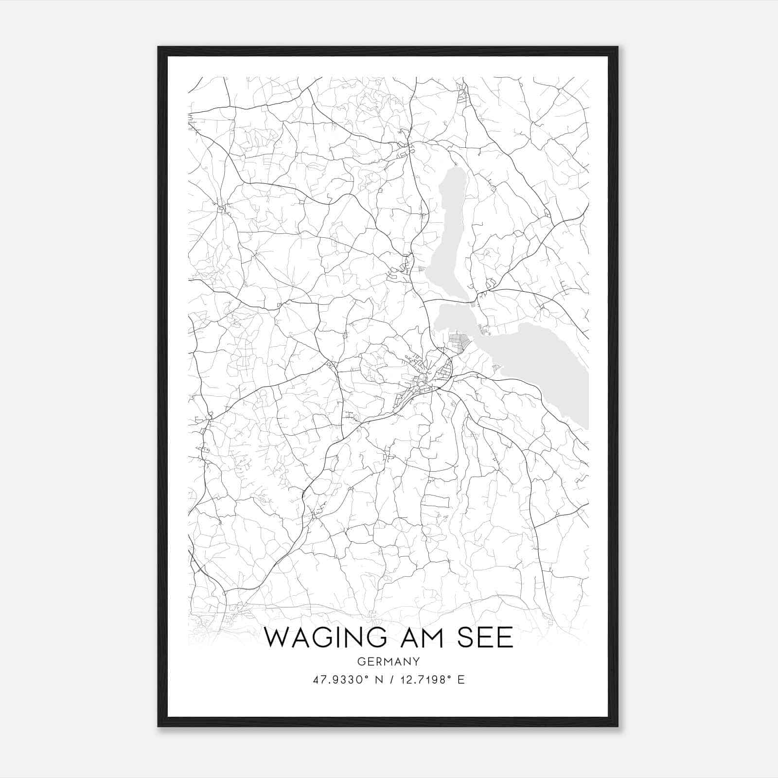 Waging am See Germany Map Poster, Modern Home Decor Wall Art Print