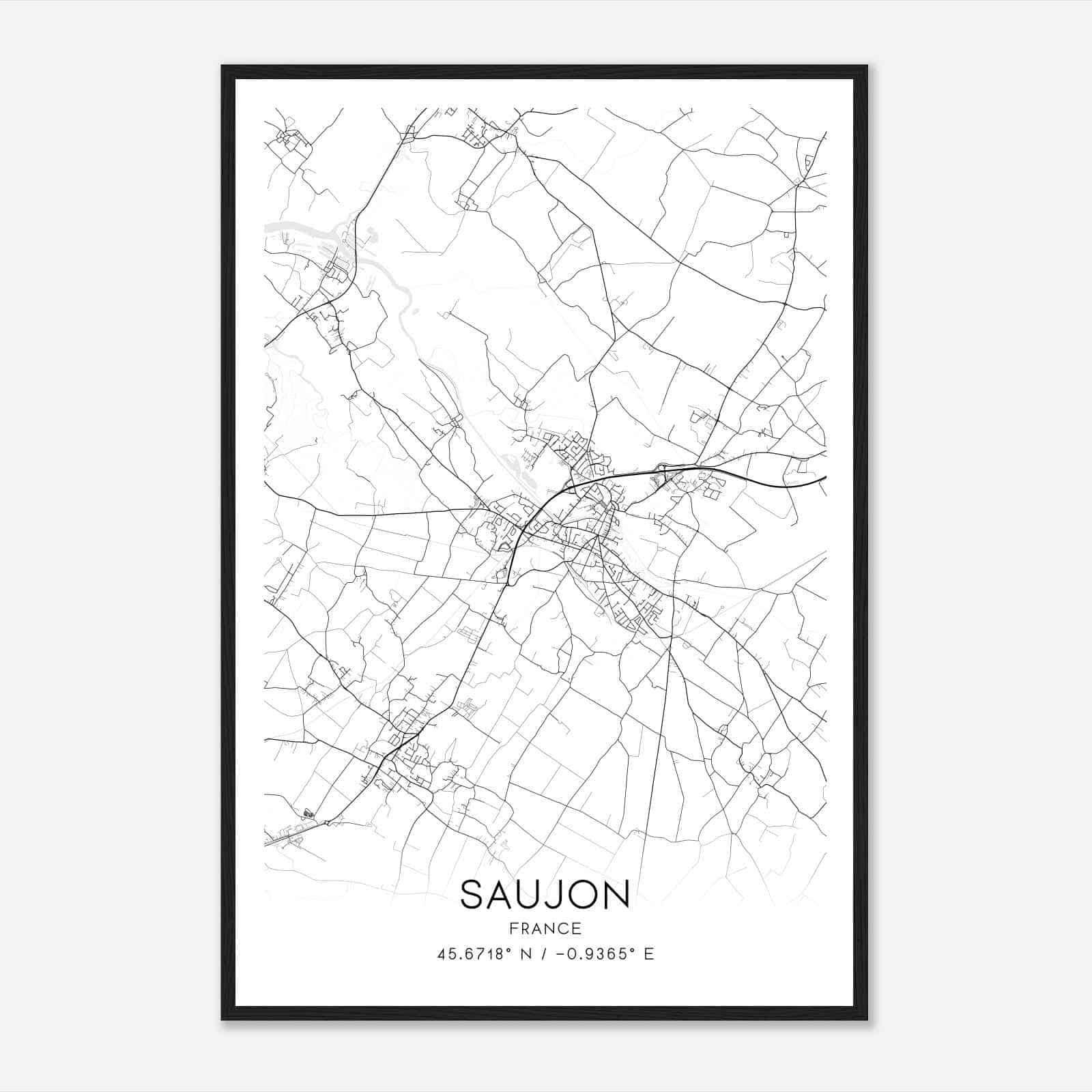 Saujon France Map Poster, Modern Home Decor Wall Art Print