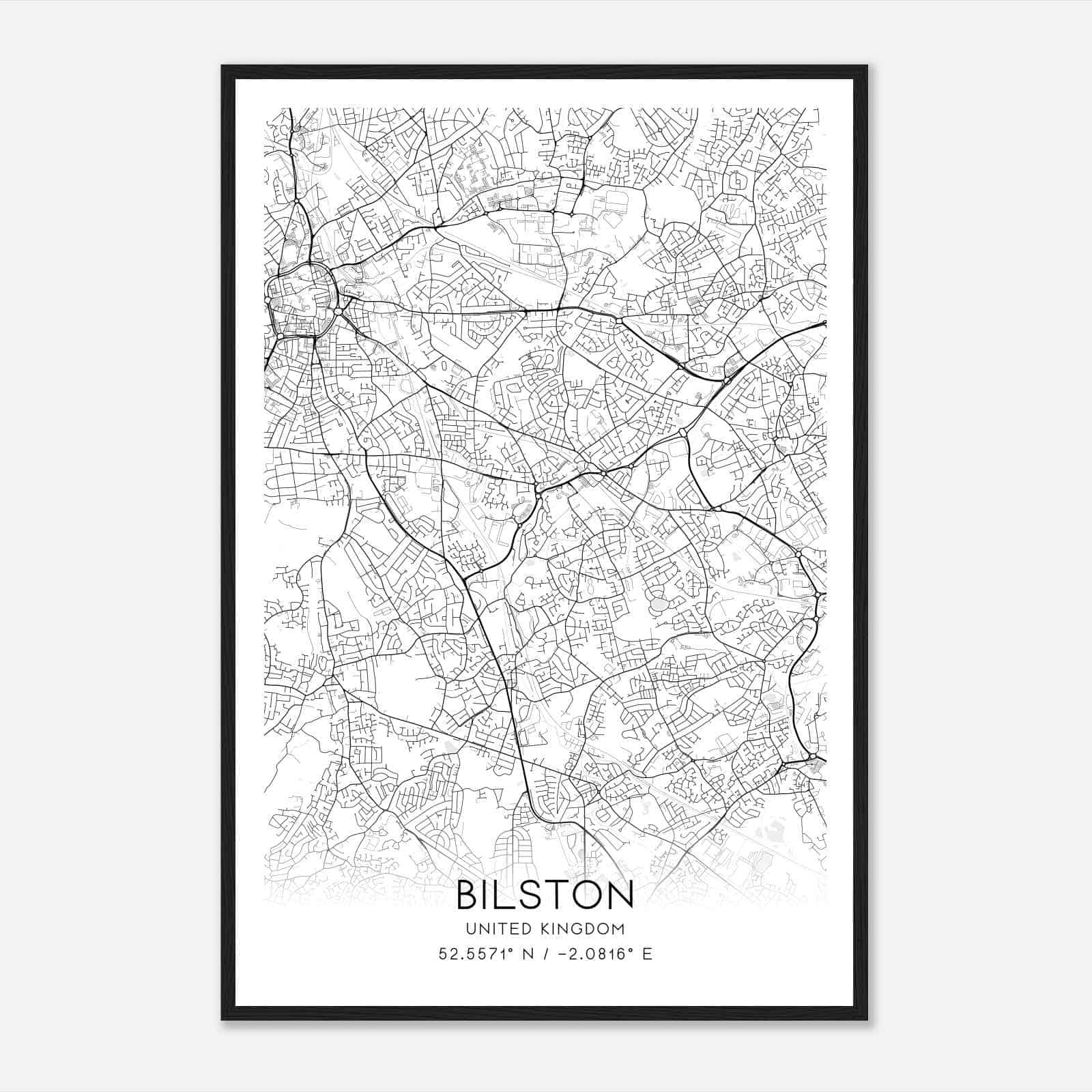 Bilston United Kingdom Map Poster, Modern Home Decor Wall Art Print