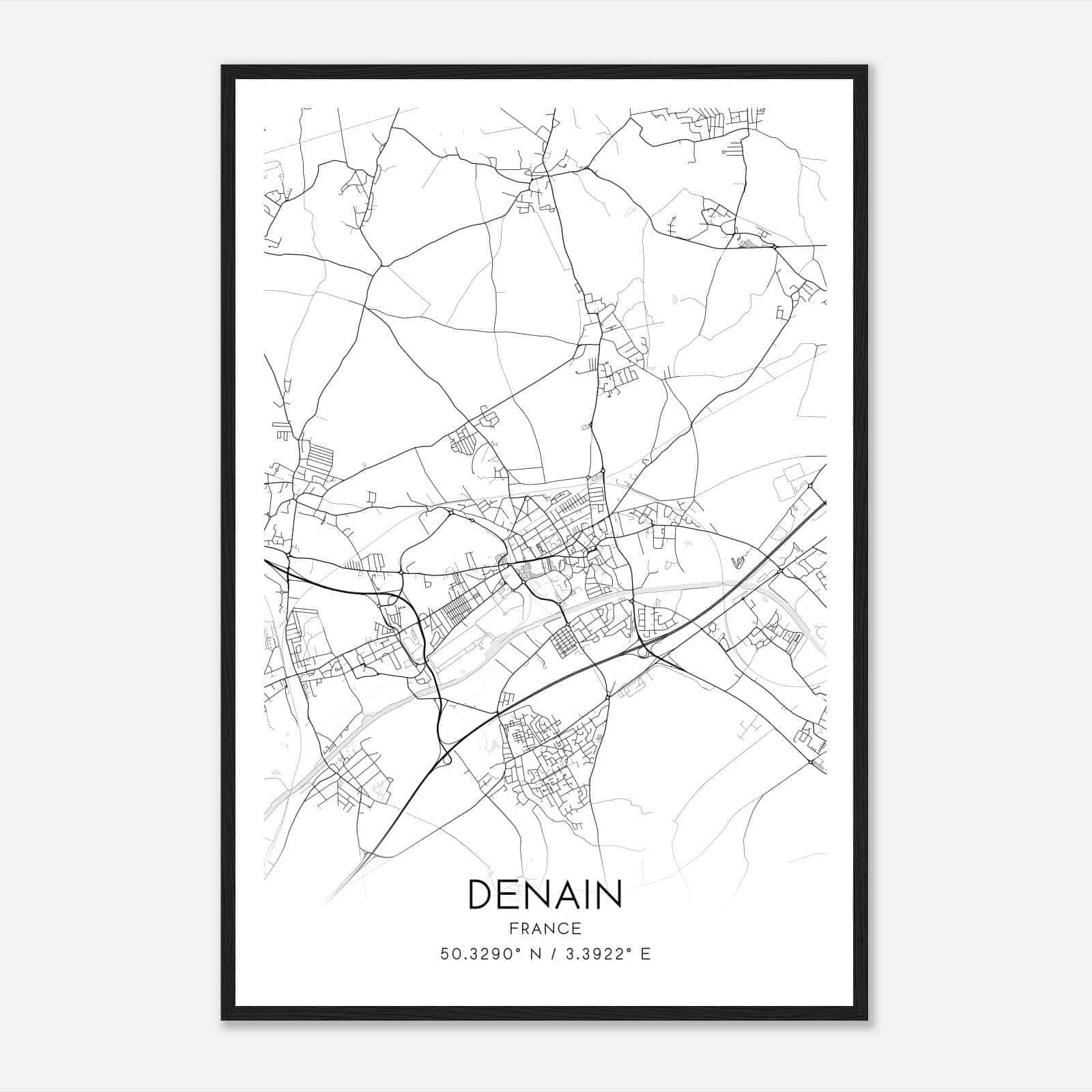 Denain France Map Poster, Modern Home Decor Wall Art Print