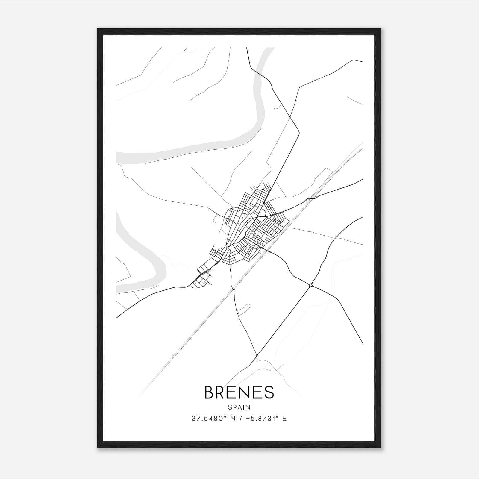 Brenes Spain Map Poster, Modern Home Decor Wall Art Print