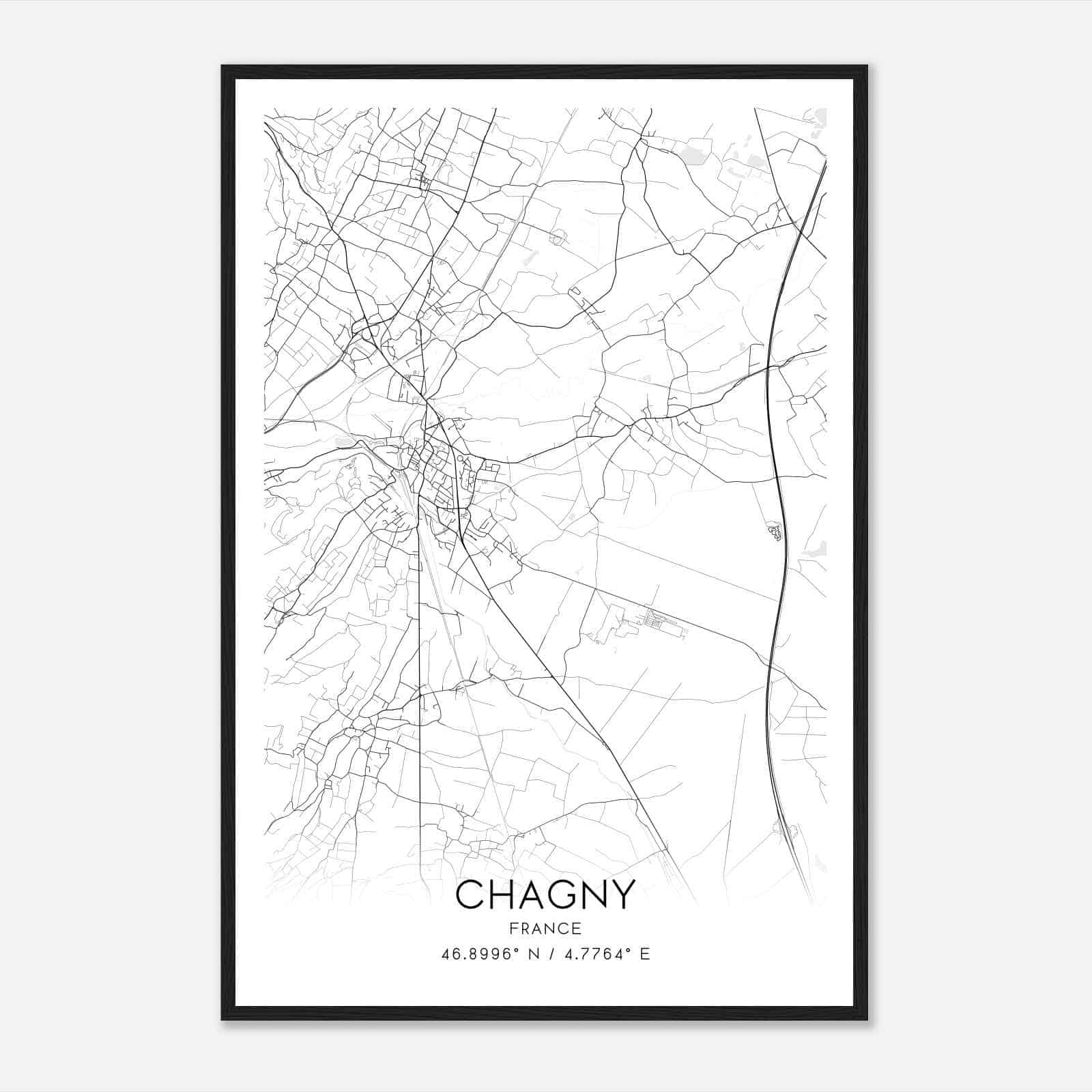 Chagny France Map Poster, Modern Home Decor Wall Art Print