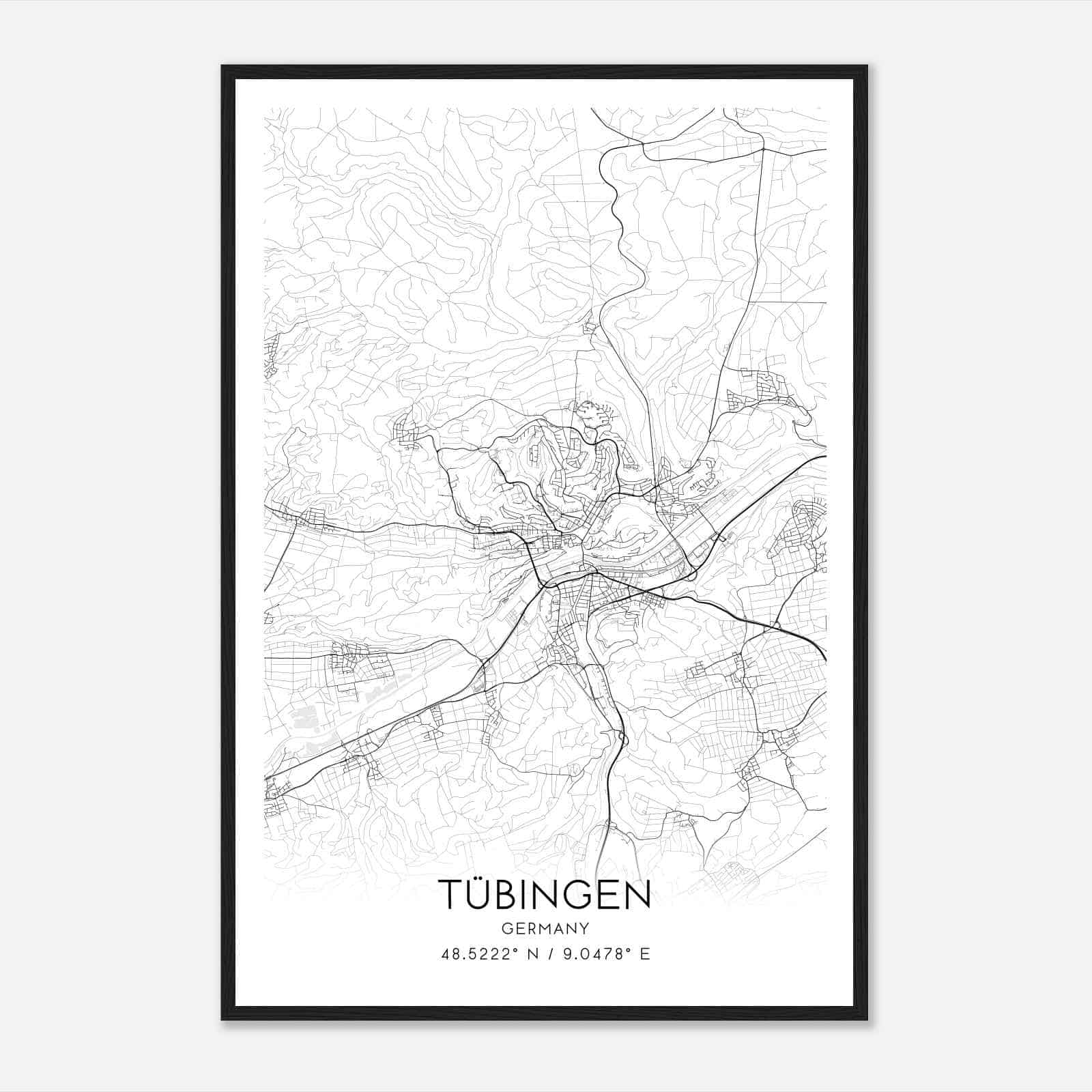 Tubingen Germany Map Poster, Modern Home Decor Wall Art Print