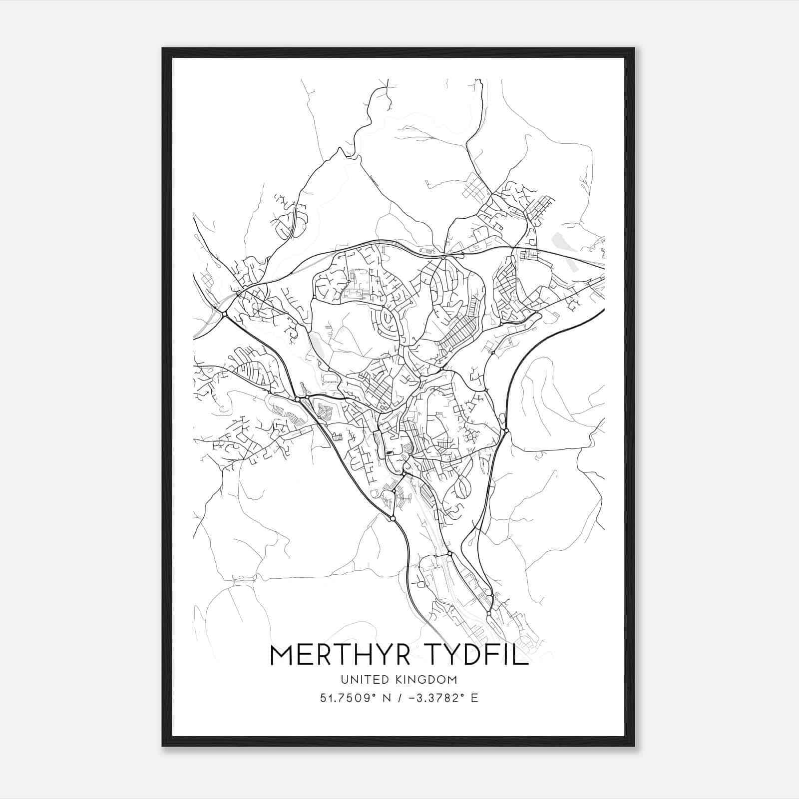 Merthyr Tudful United Kingdom Map Poster, Modern Home Decor Wall Art Print