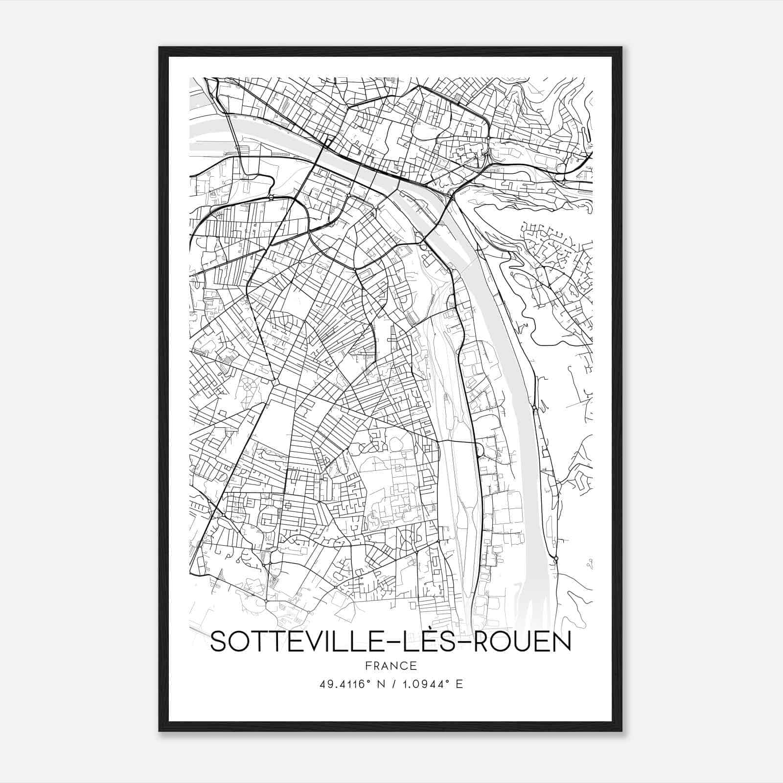 Sotteville-les-Rouen France Map Poster, Modern Home Decor Wall Art Print