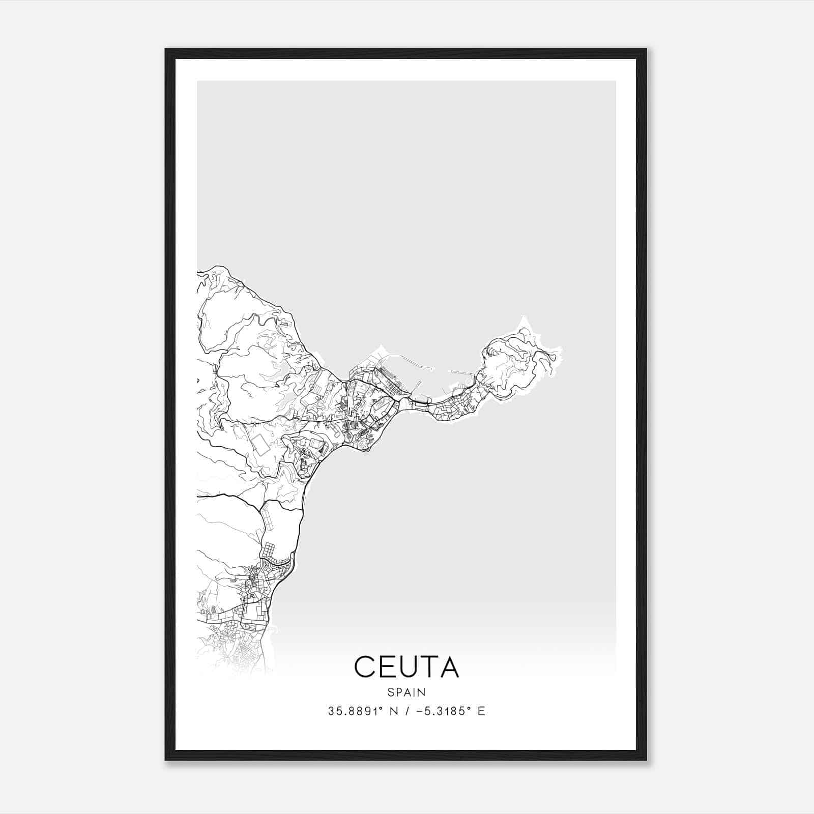 Ciudad de Ceuta Spain Map Poster, Modern Home Decor Wall Art Print