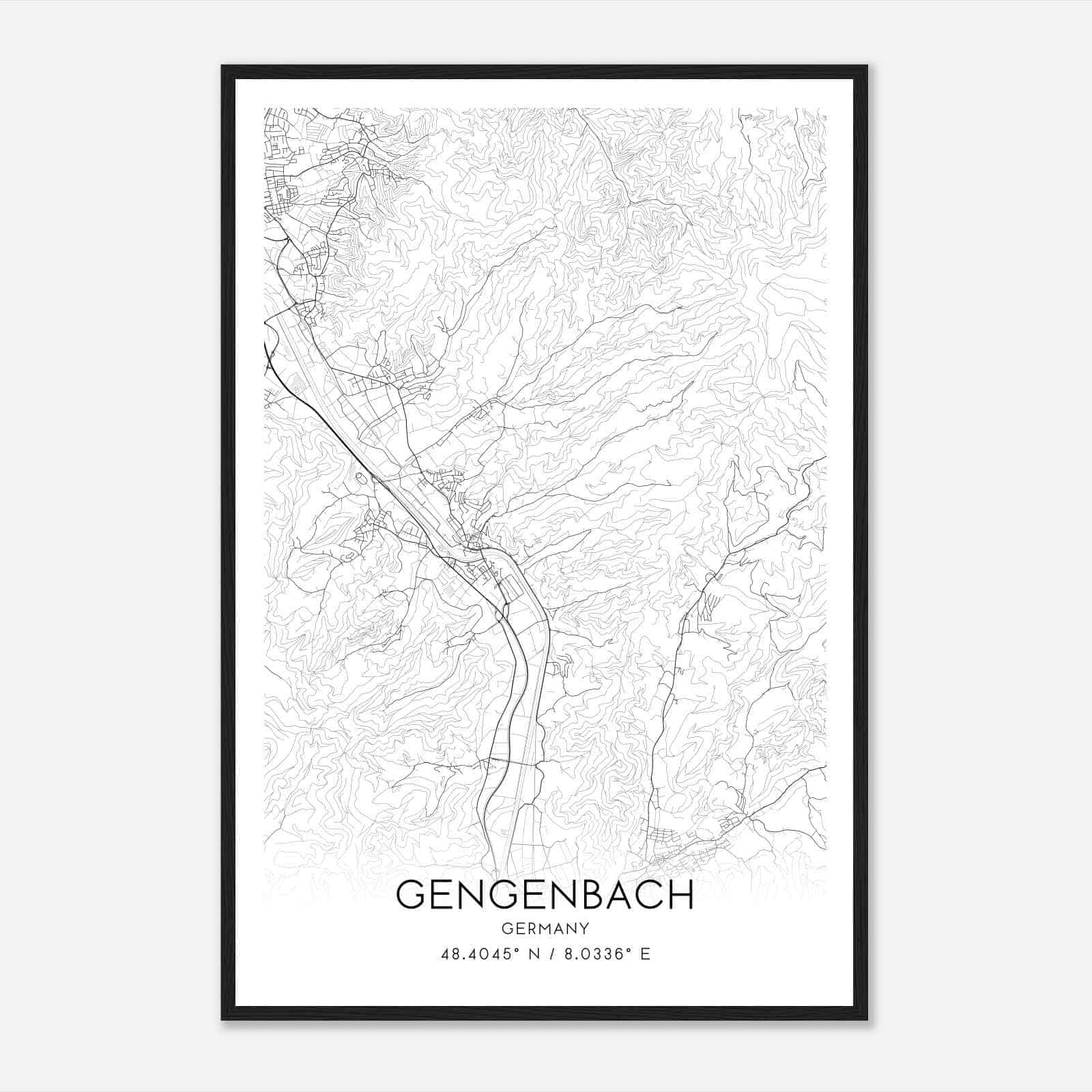 Gengenbach Germany Map Poster, Modern Home Decor Wall Art Print