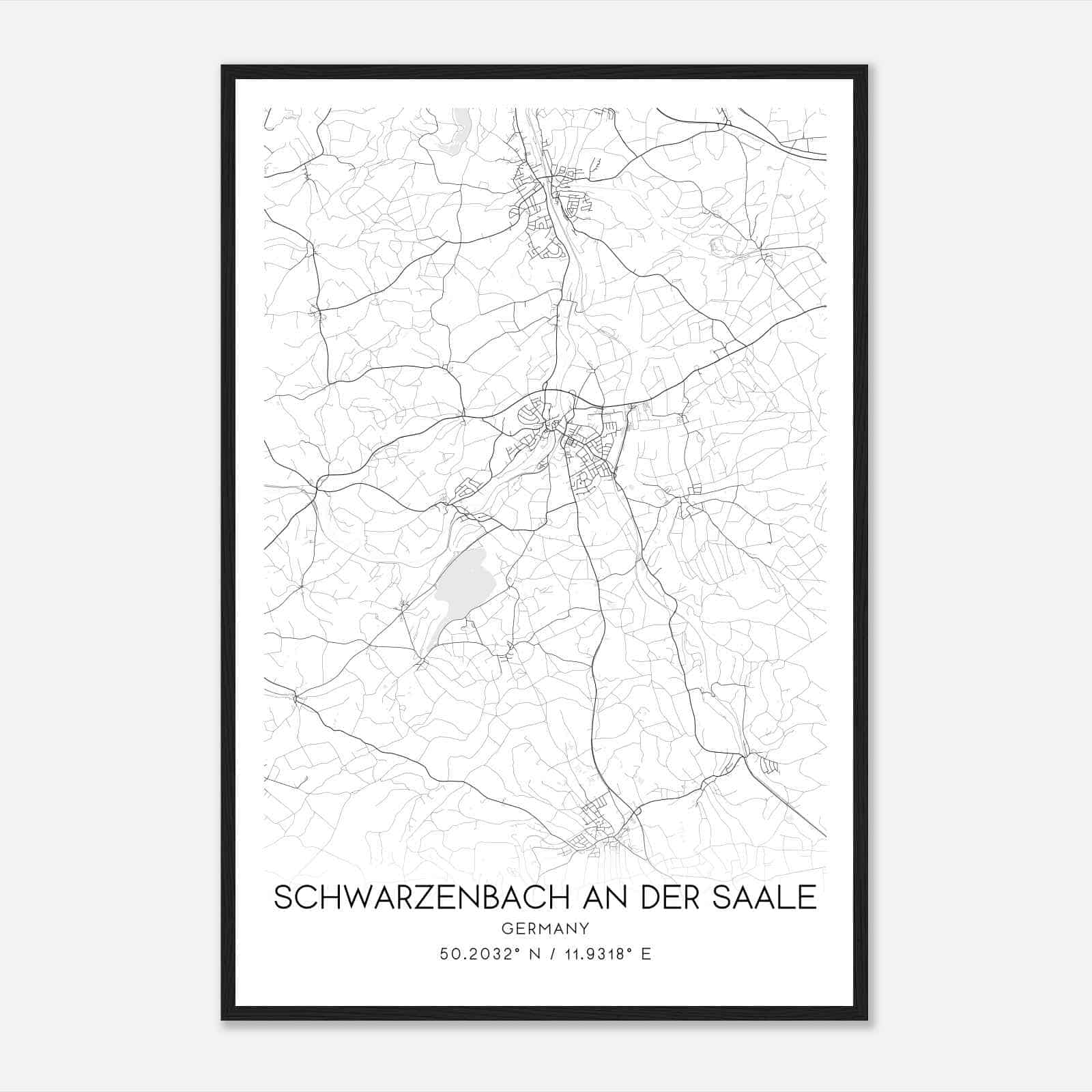 Schwarzenbach an der Saale Germany Map Poster, Modern Home Decor Wall Art Print