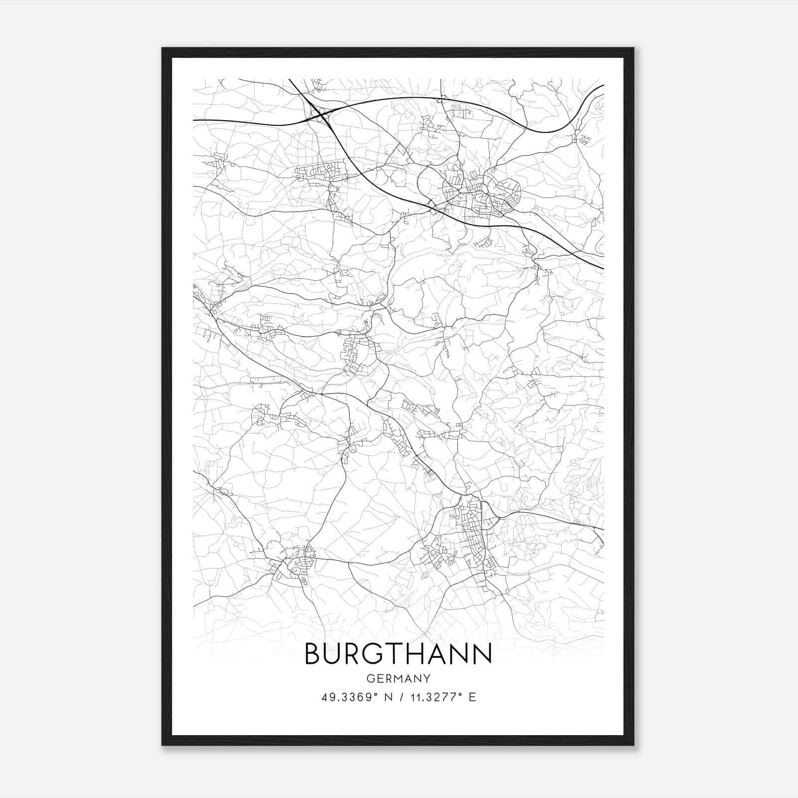 Burgthann Germany Map Poster, Modern Home Decor Wall Art Print