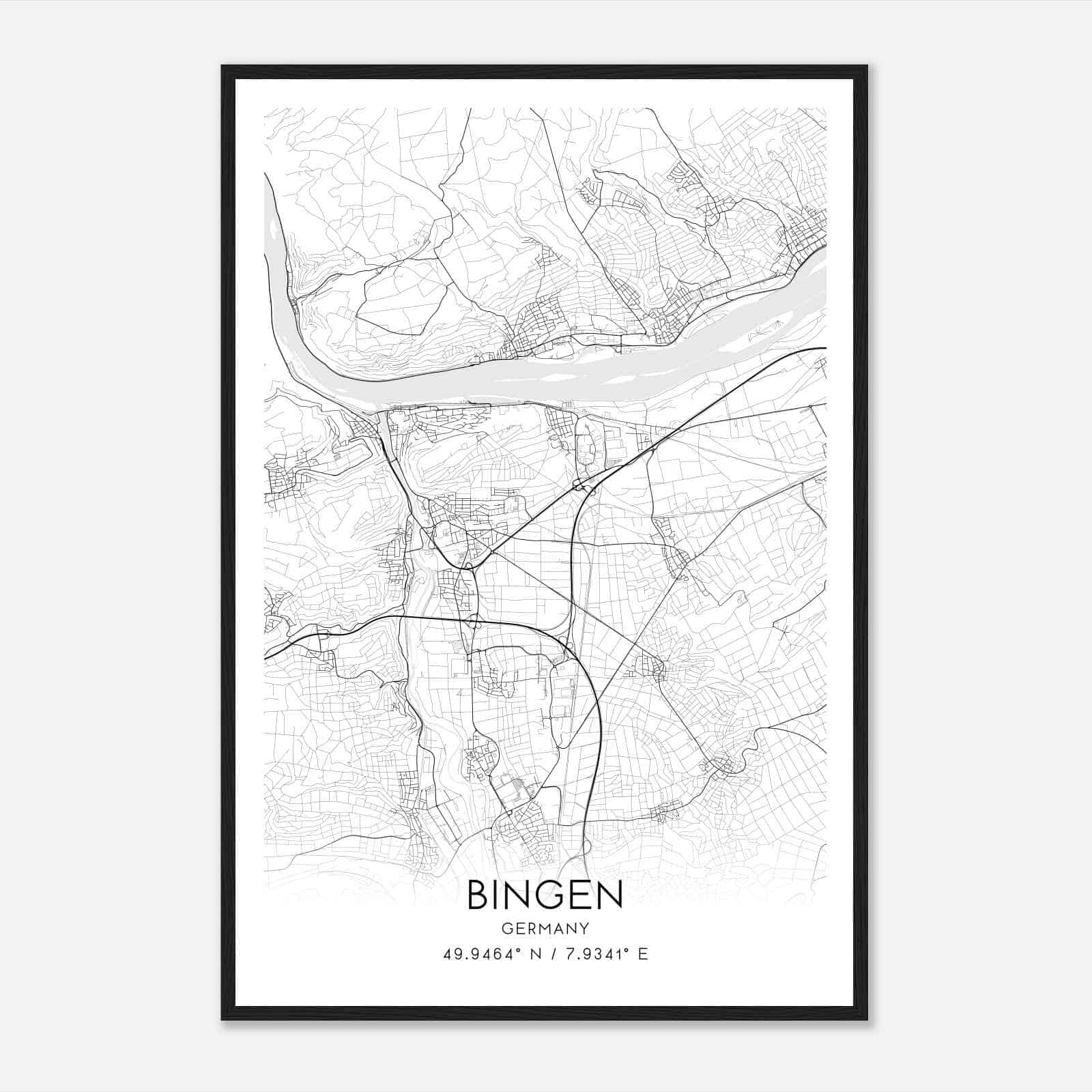 Bingen am Rhein Germany Map Poster, Modern Home Decor Wall Art Print