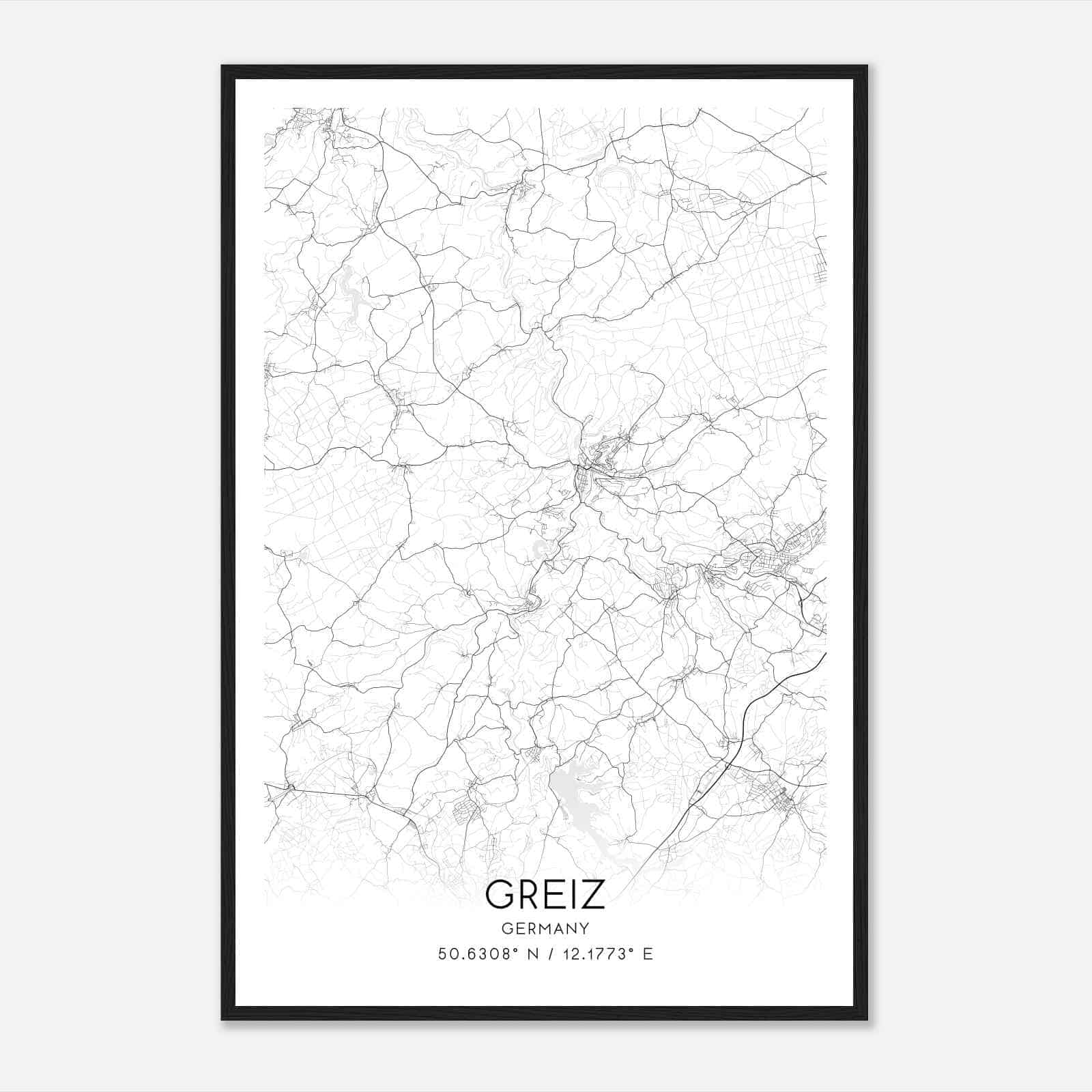 Greiz Germany Map Poster, Modern Home Decor Wall Art Print