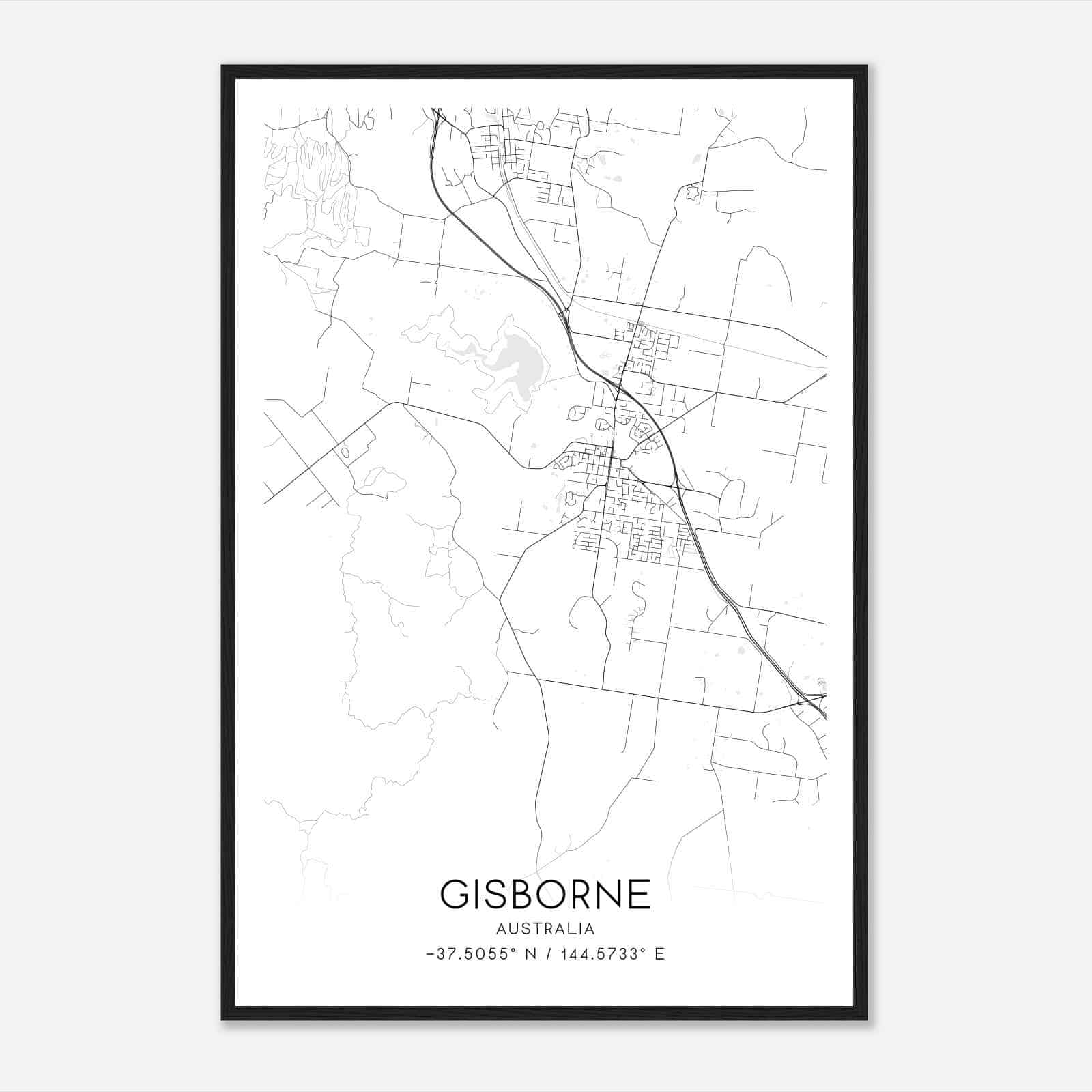 Gisborne Australia Map Poster, Modern Home Decor Wall Art Print