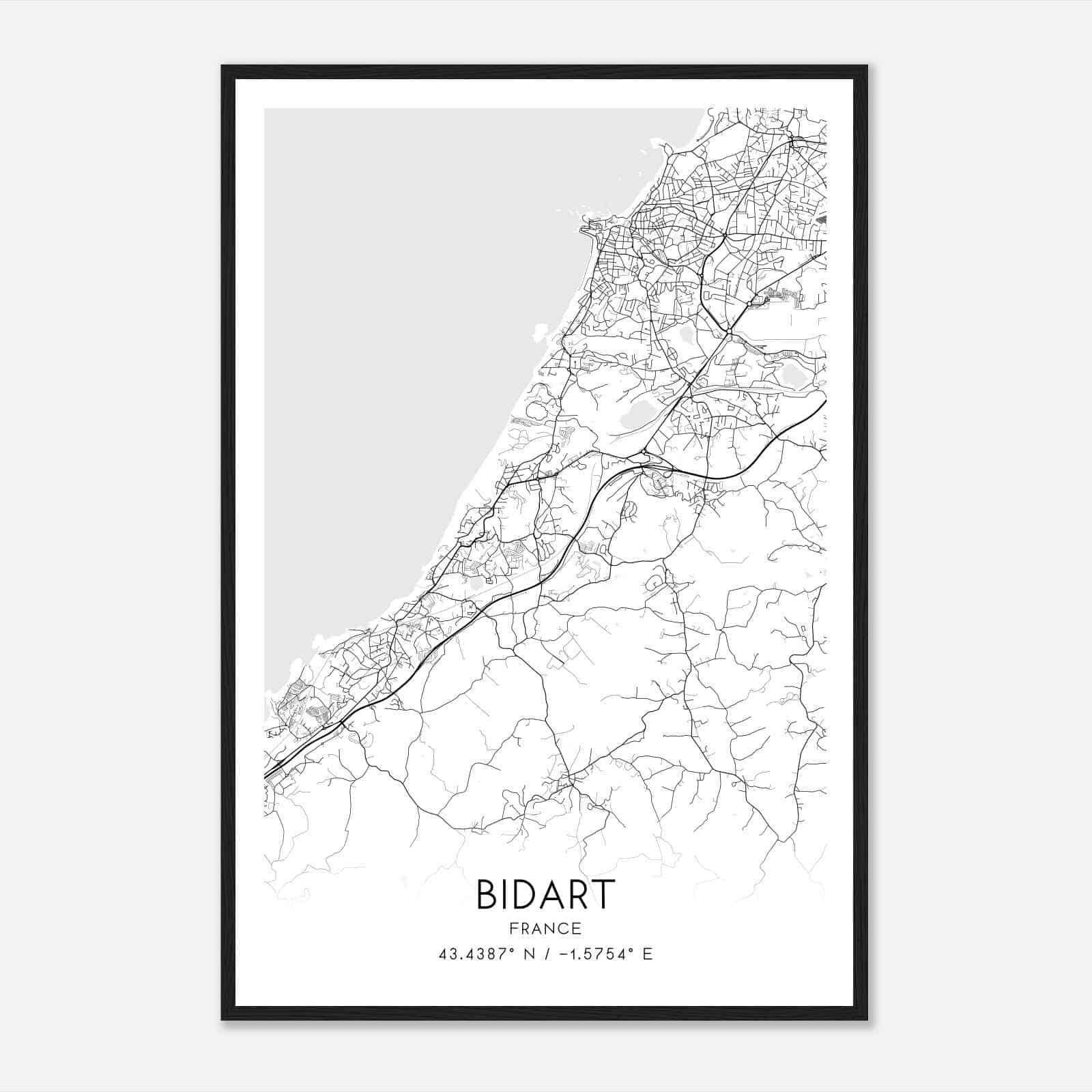 Bidart France Map Poster, Modern Home Decor Wall Art Print