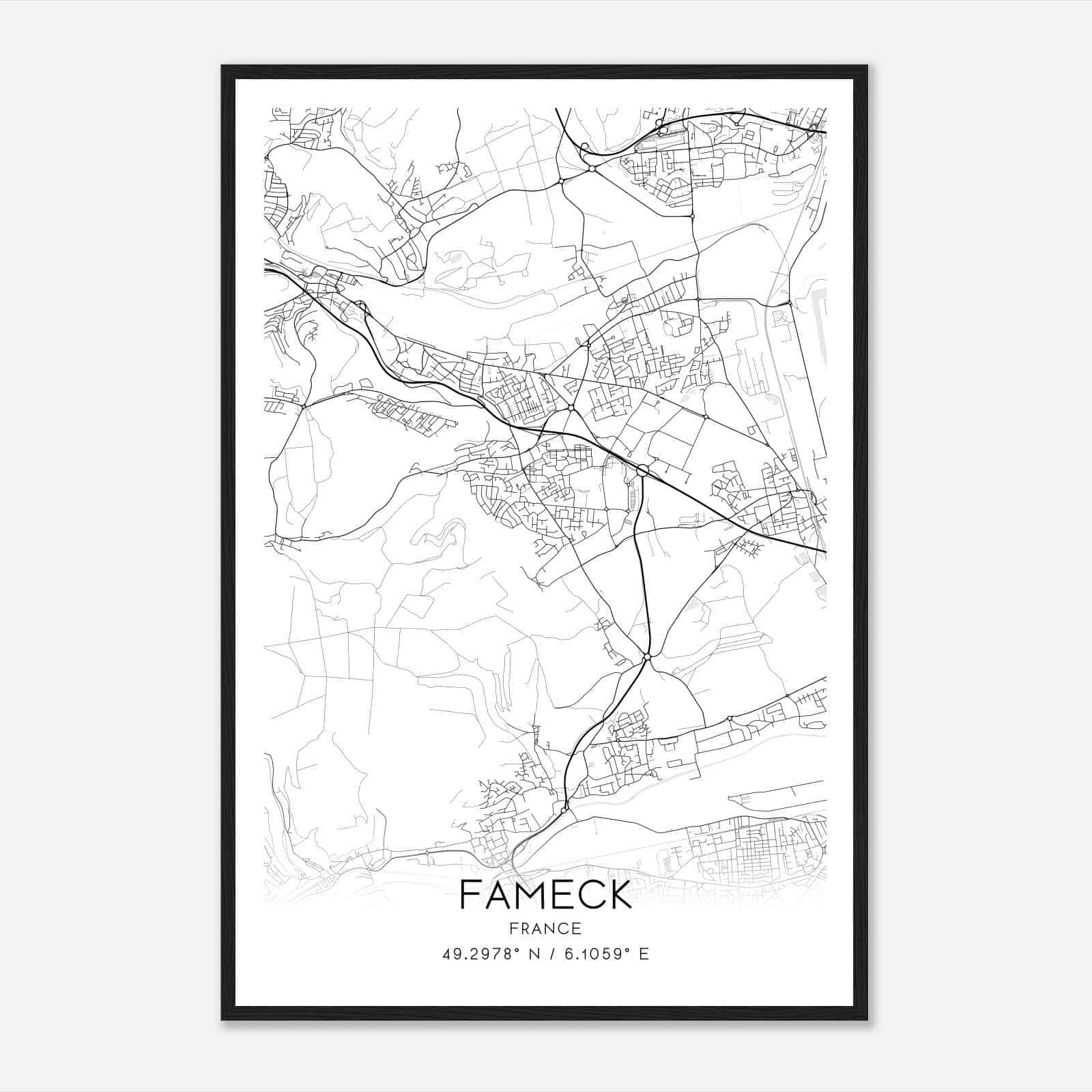 Fameck France Map Poster, Modern Home Decor Wall Art Print