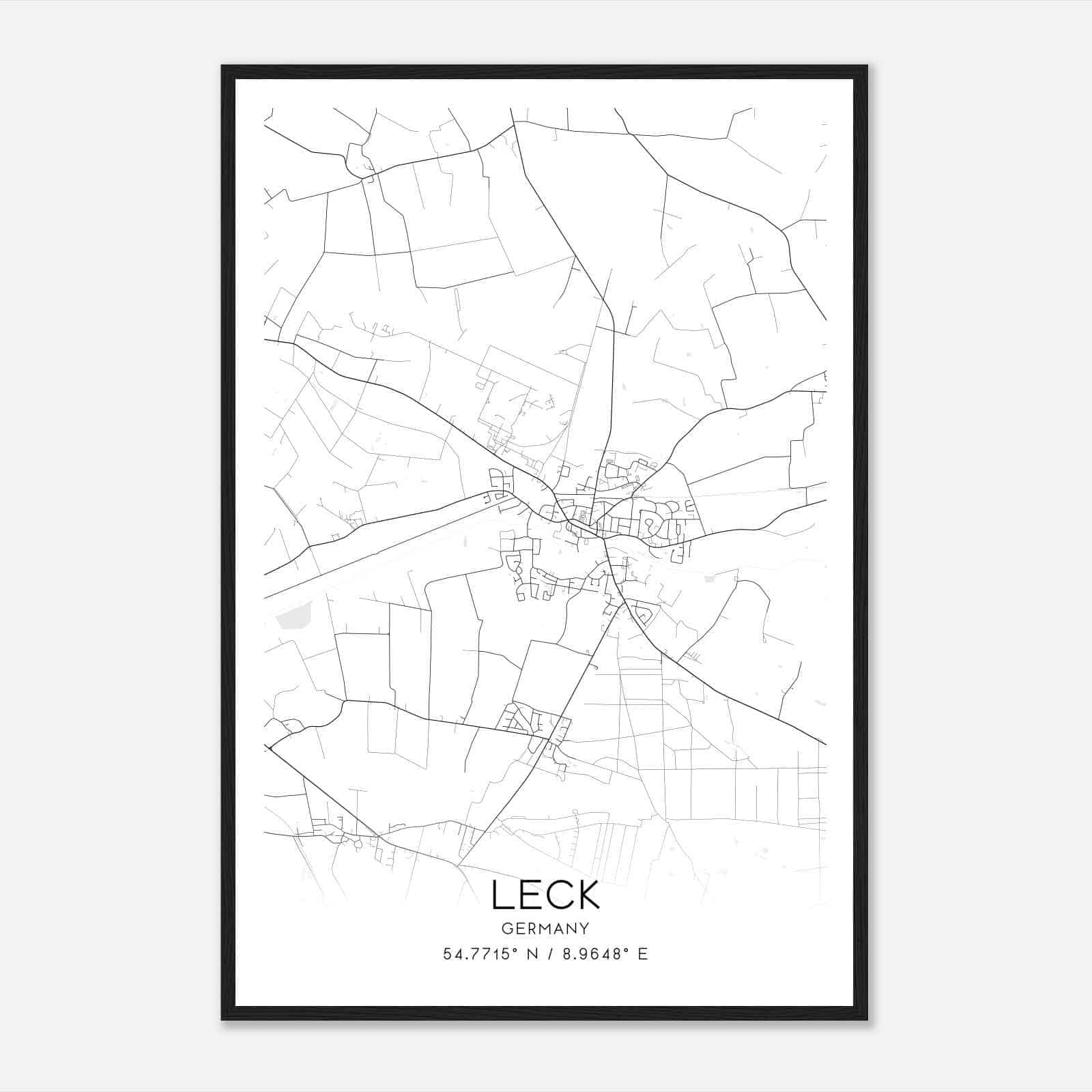 Leck Germany Map Poster, Modern Home Decor Wall Art Print