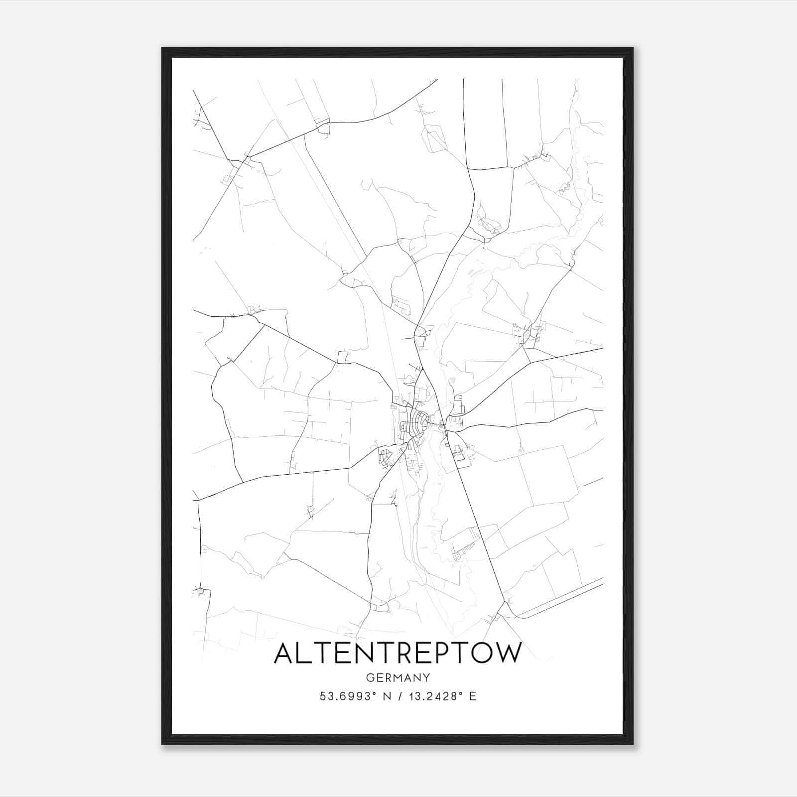 Altentreptow Germany Map Poster, Modern Home Decor Wall Art Print