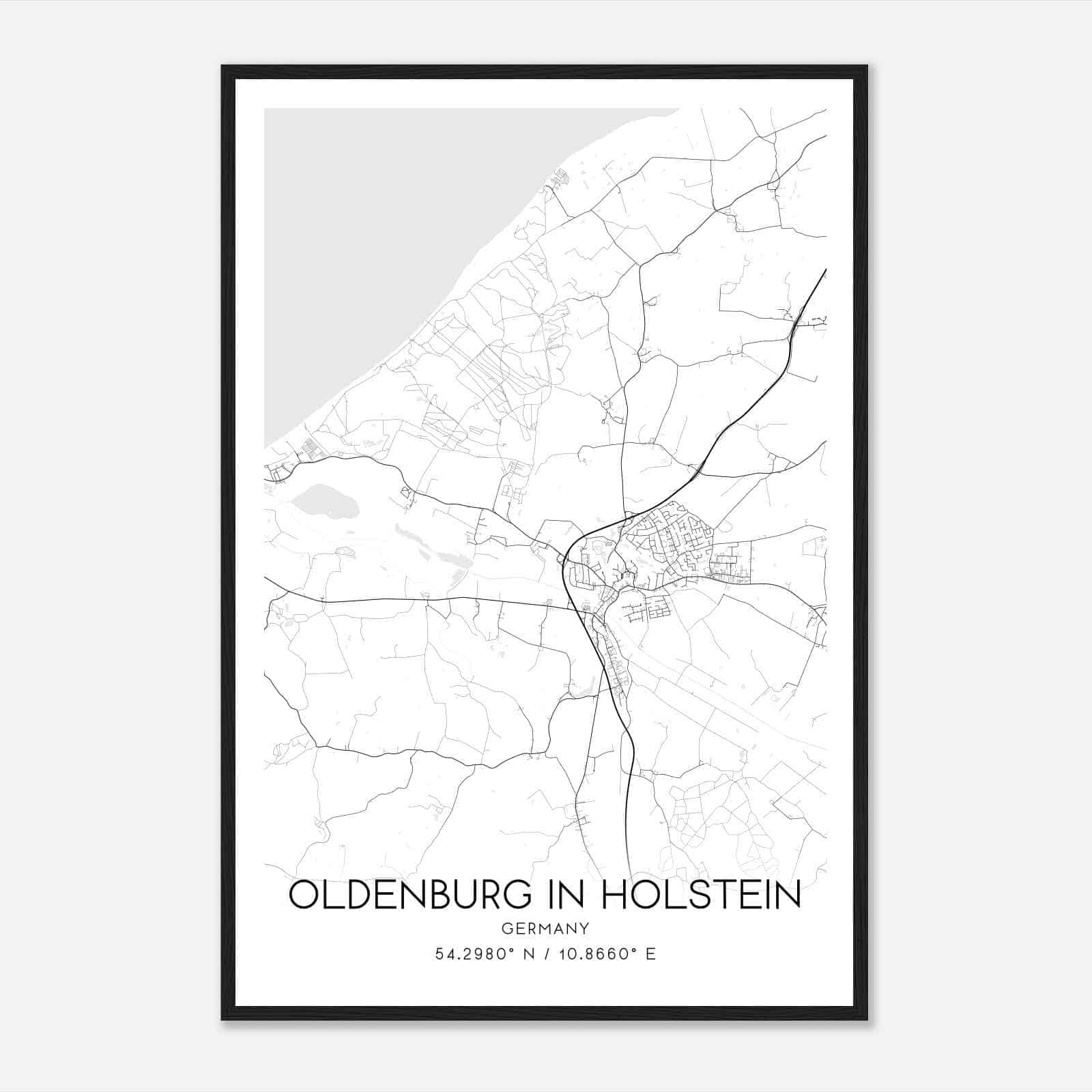 Oldenburg in Holstein Germany Map Poster, Modern Home Decor Wall Art Print