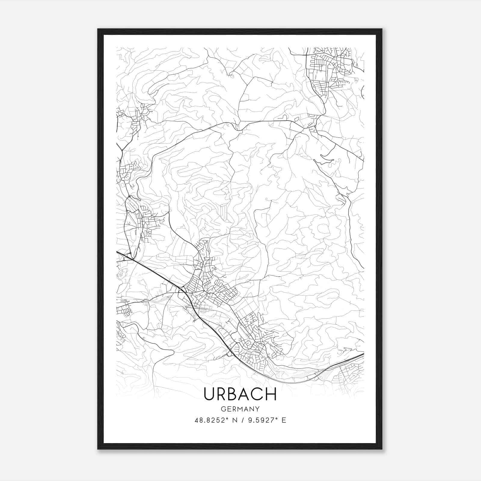 Urbach Germany Map Poster, Modern Home Decor Wall Art Print