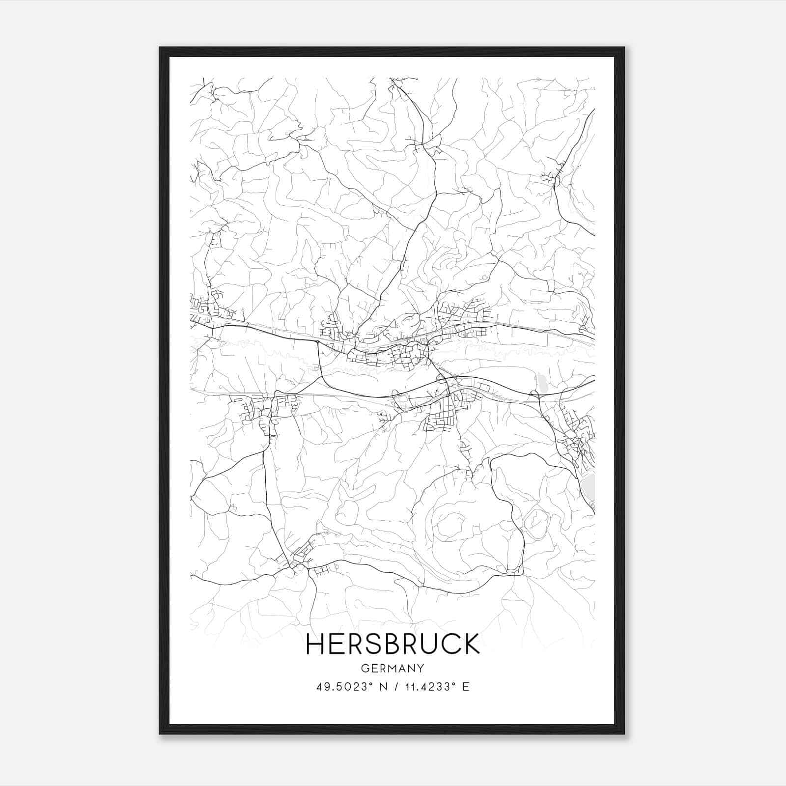 Hersbruck Germany Map Poster, Modern Home Decor Wall Art Print