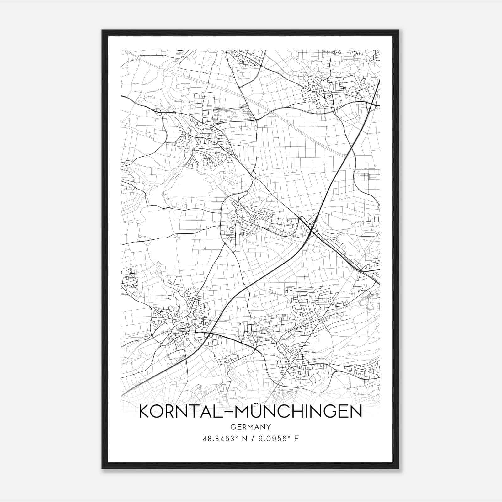 Korntal-Munchingen Germany Map Poster, Modern Home Decor Wall Art Print