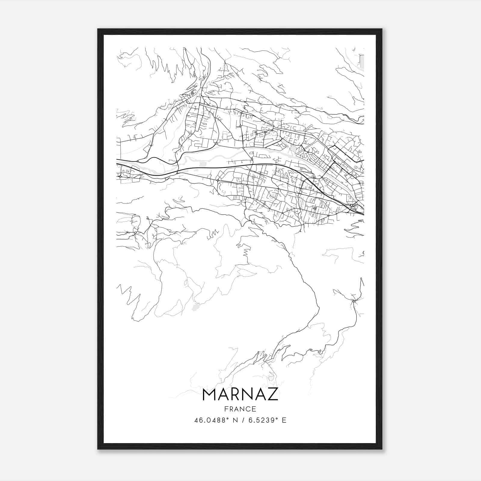 Marnaz France Map Poster, Modern Home Decor Wall Art Print