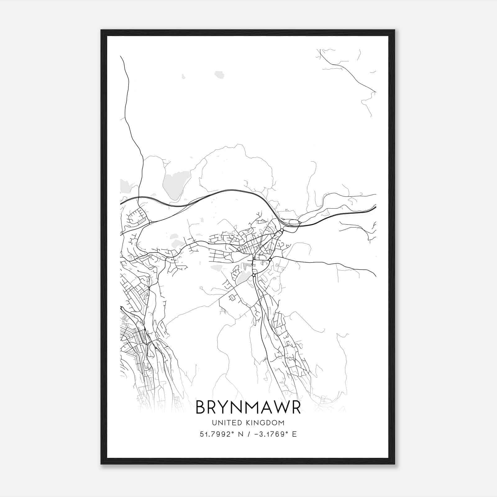 Brynmawr United Kingdom Map Poster, Modern Home Decor Wall Art Print