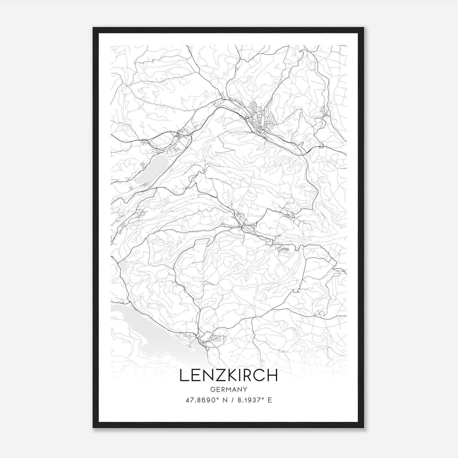 Lenzkirch Germany Map Poster, Modern Home Decor Wall Art Print