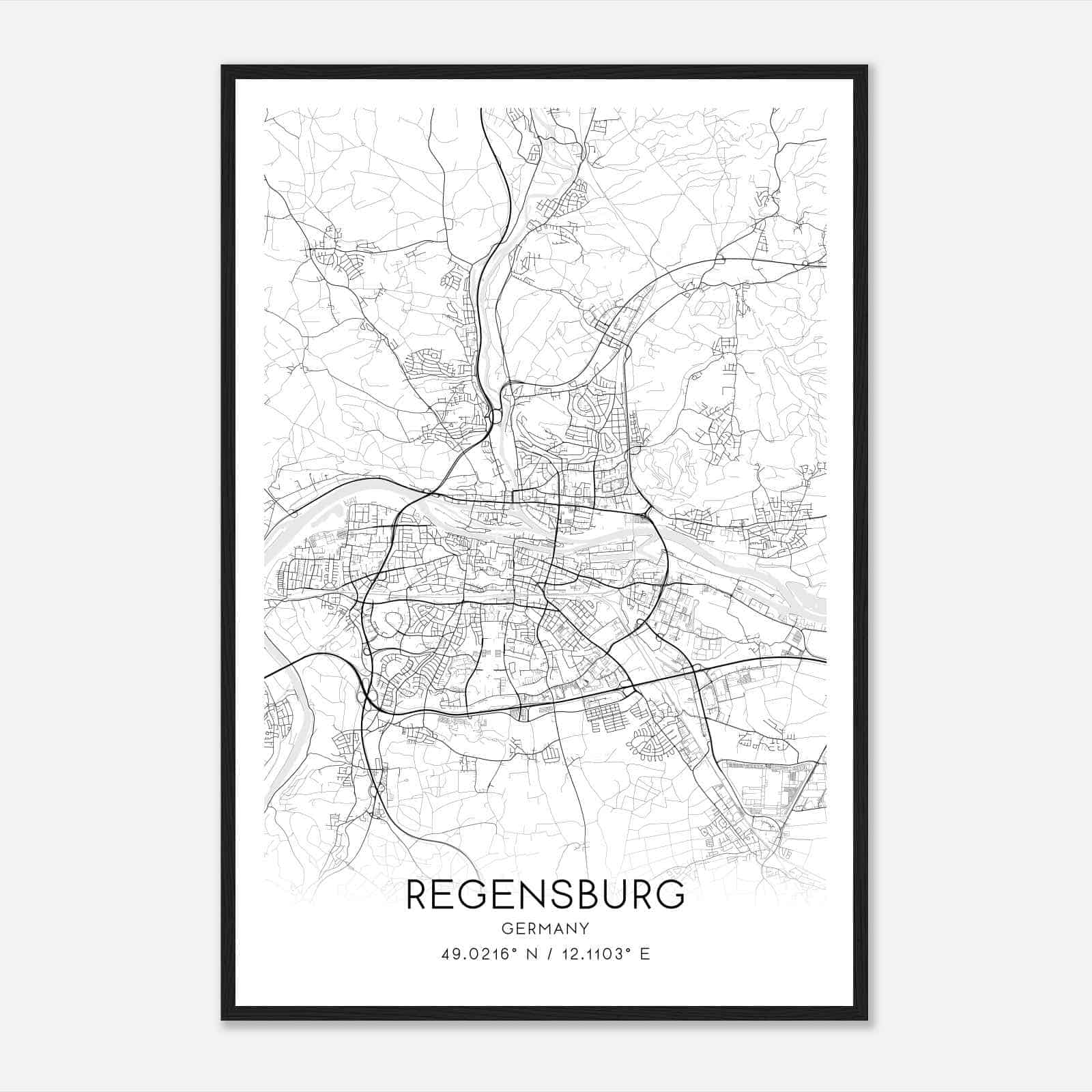 Regensburg Germany Map Poster, Modern Home Decor Wall Art Print