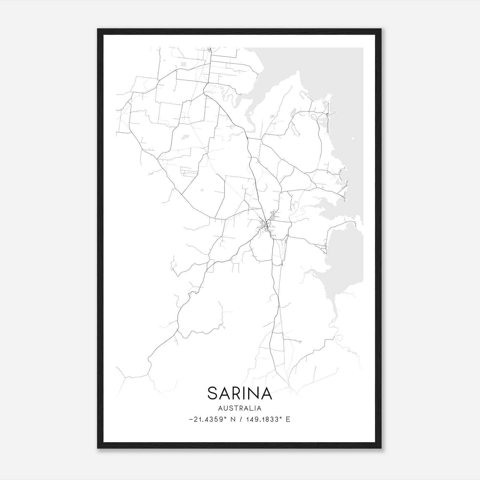 Sarina Australia Map Poster, Modern Home Decor Wall Art Print