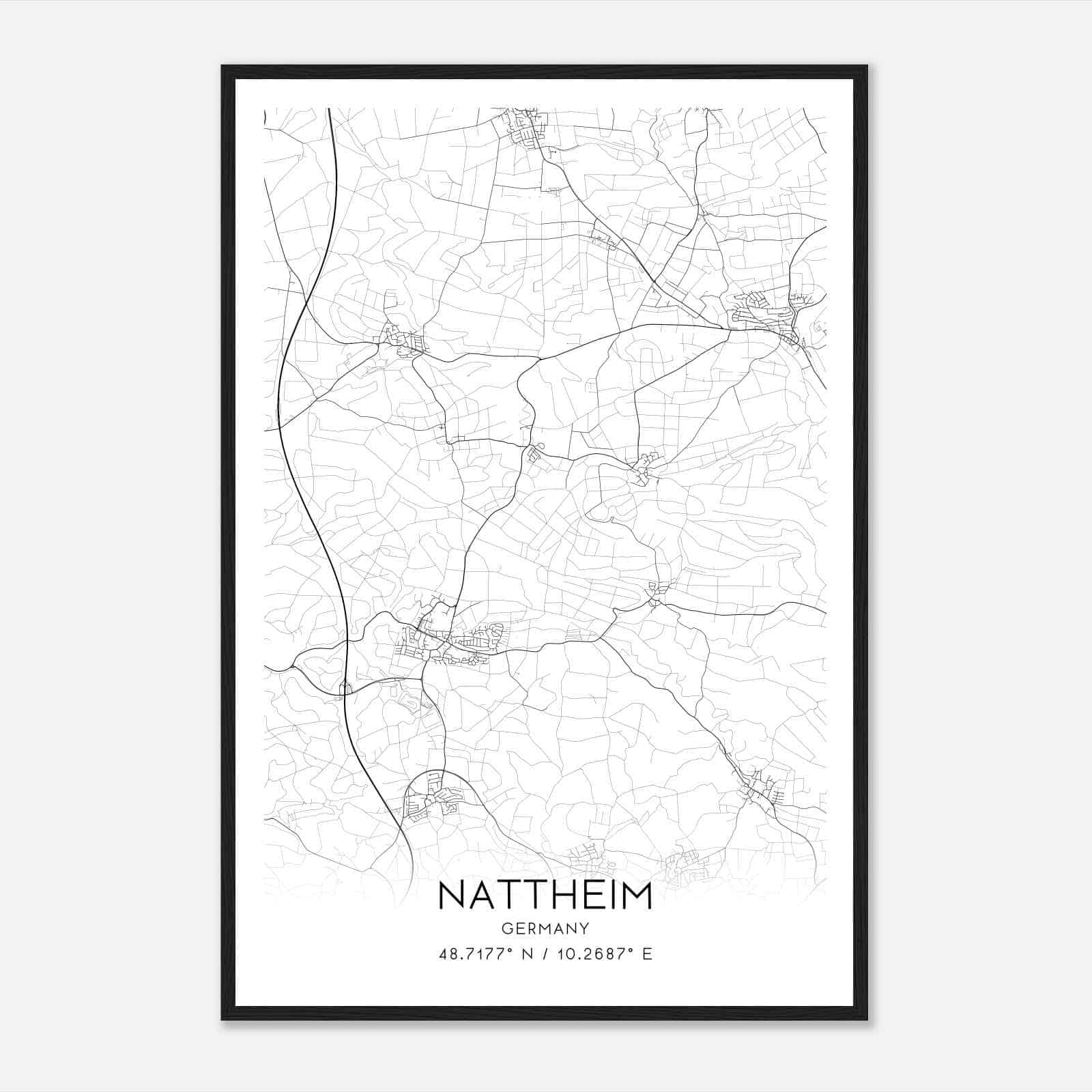 Nattheim Germany Map Poster, Modern Home Decor Wall Art Print