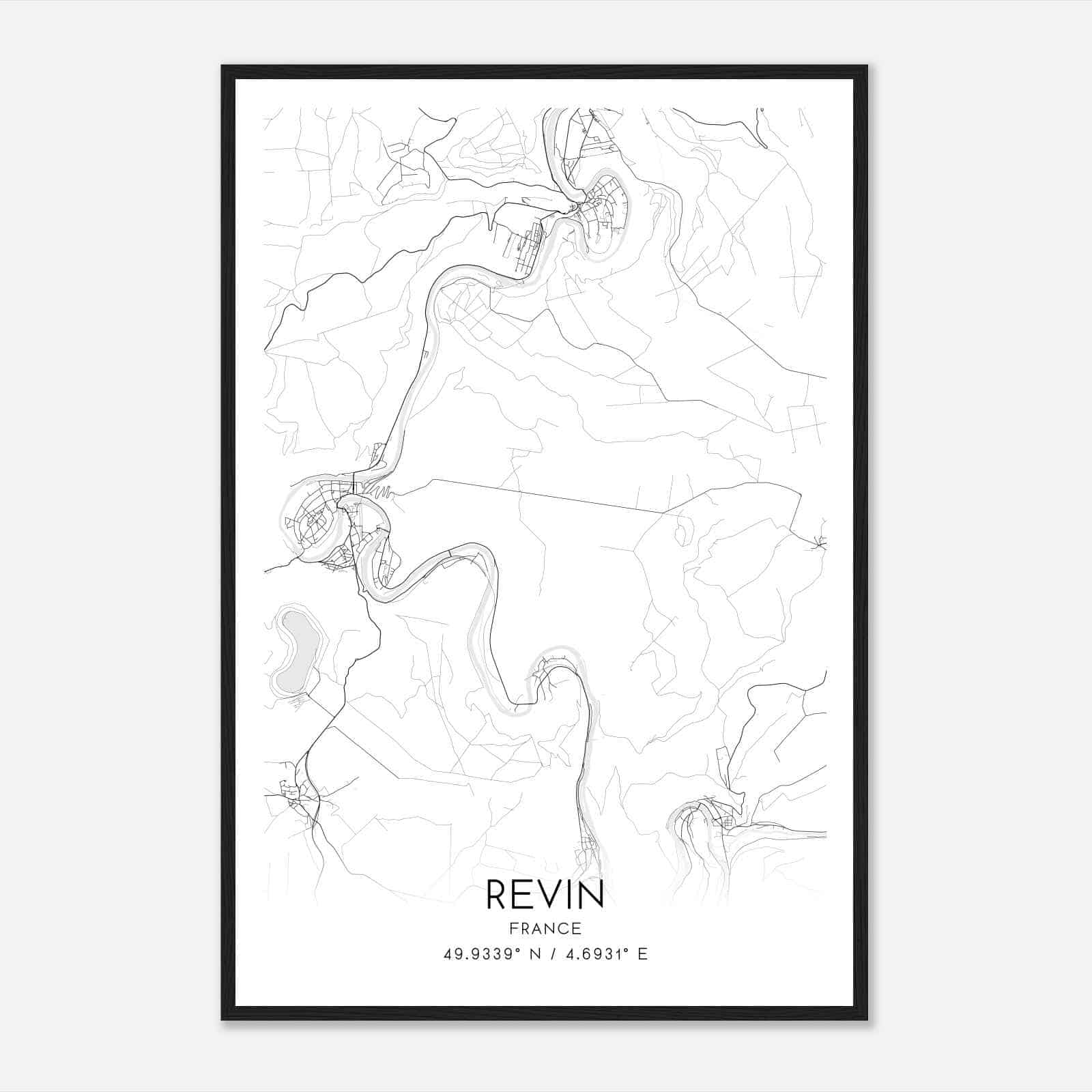 Revin France Map Poster, Modern Home Decor Wall Art Print