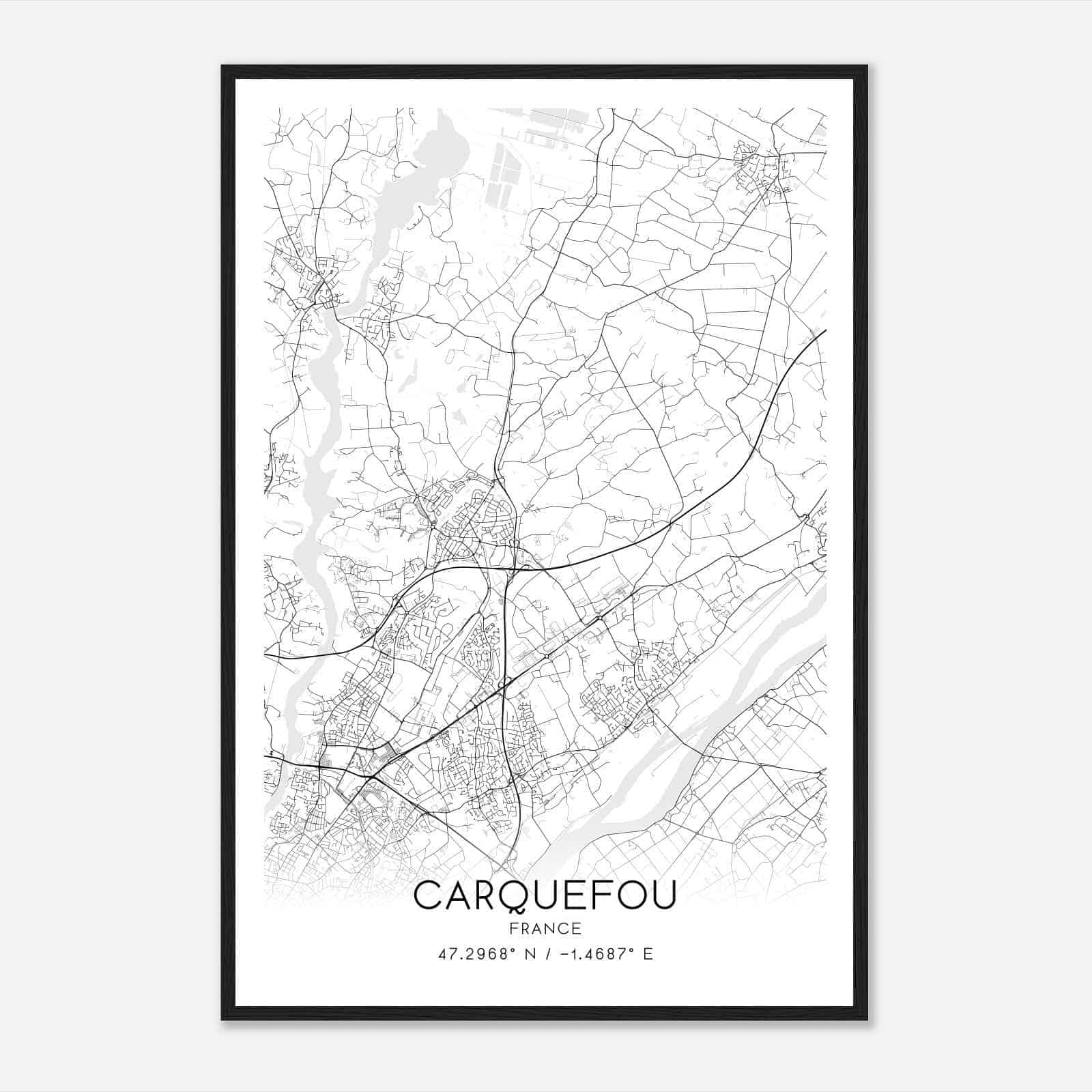 Carquefou France Map Poster, Modern Home Decor Wall Art Print